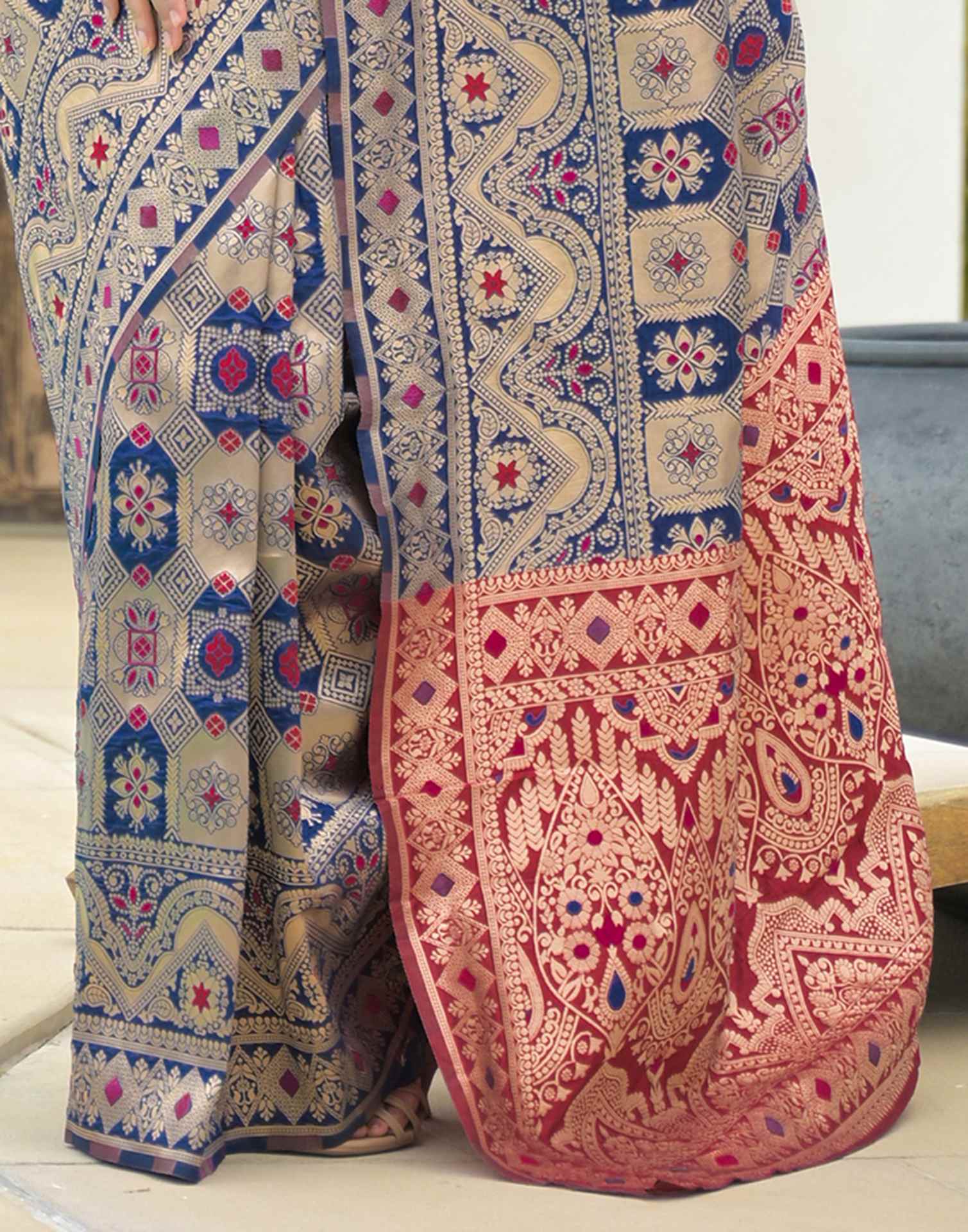 Navy Blue Silk Woven Banarasi Saree