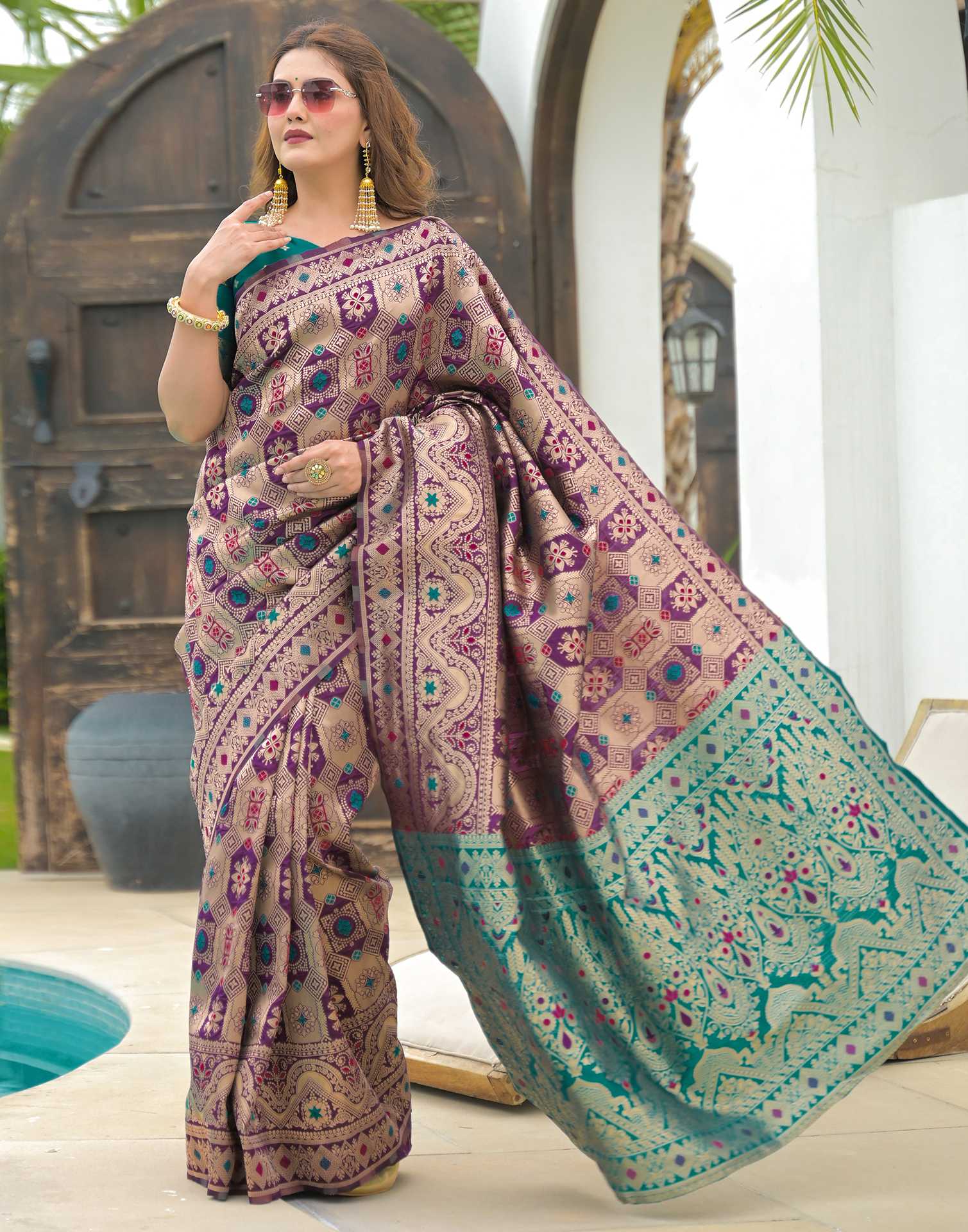 Purple Silk Woven Banarasi Saree