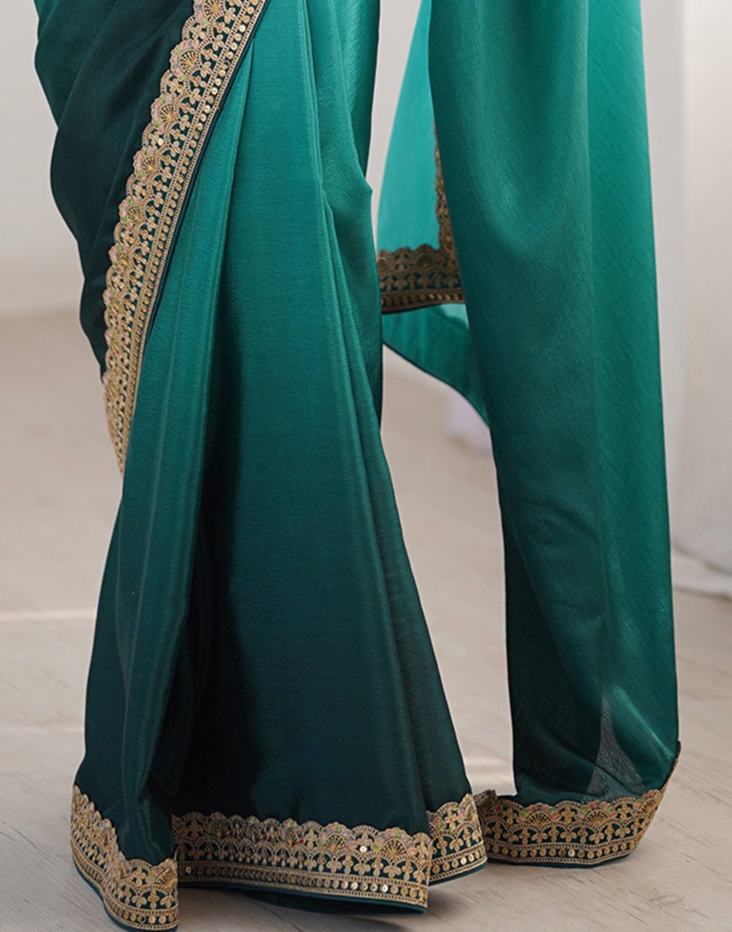 Green Chinnon Sequence Lace Saree
