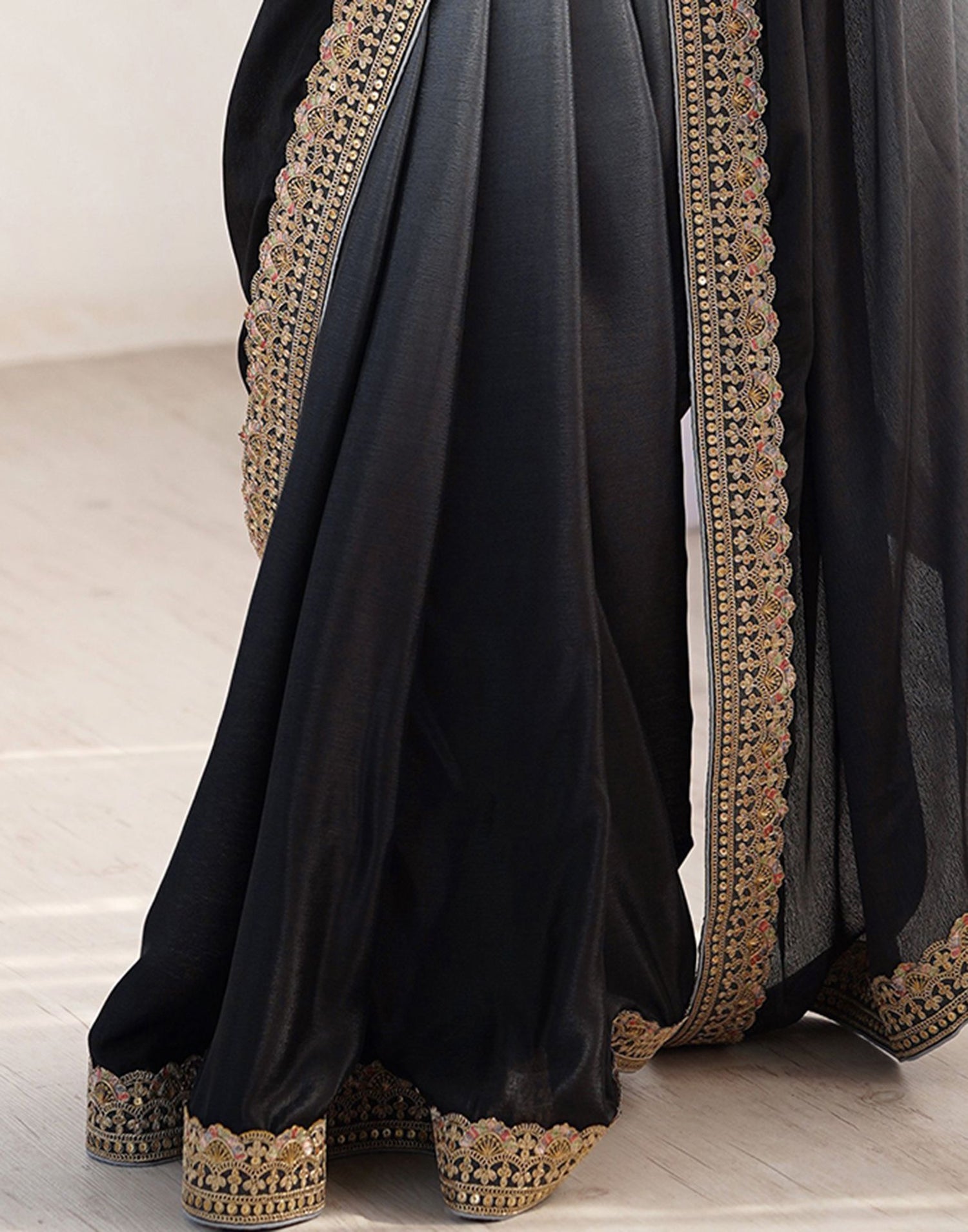 Black Chinnon Sequence Lace Saree