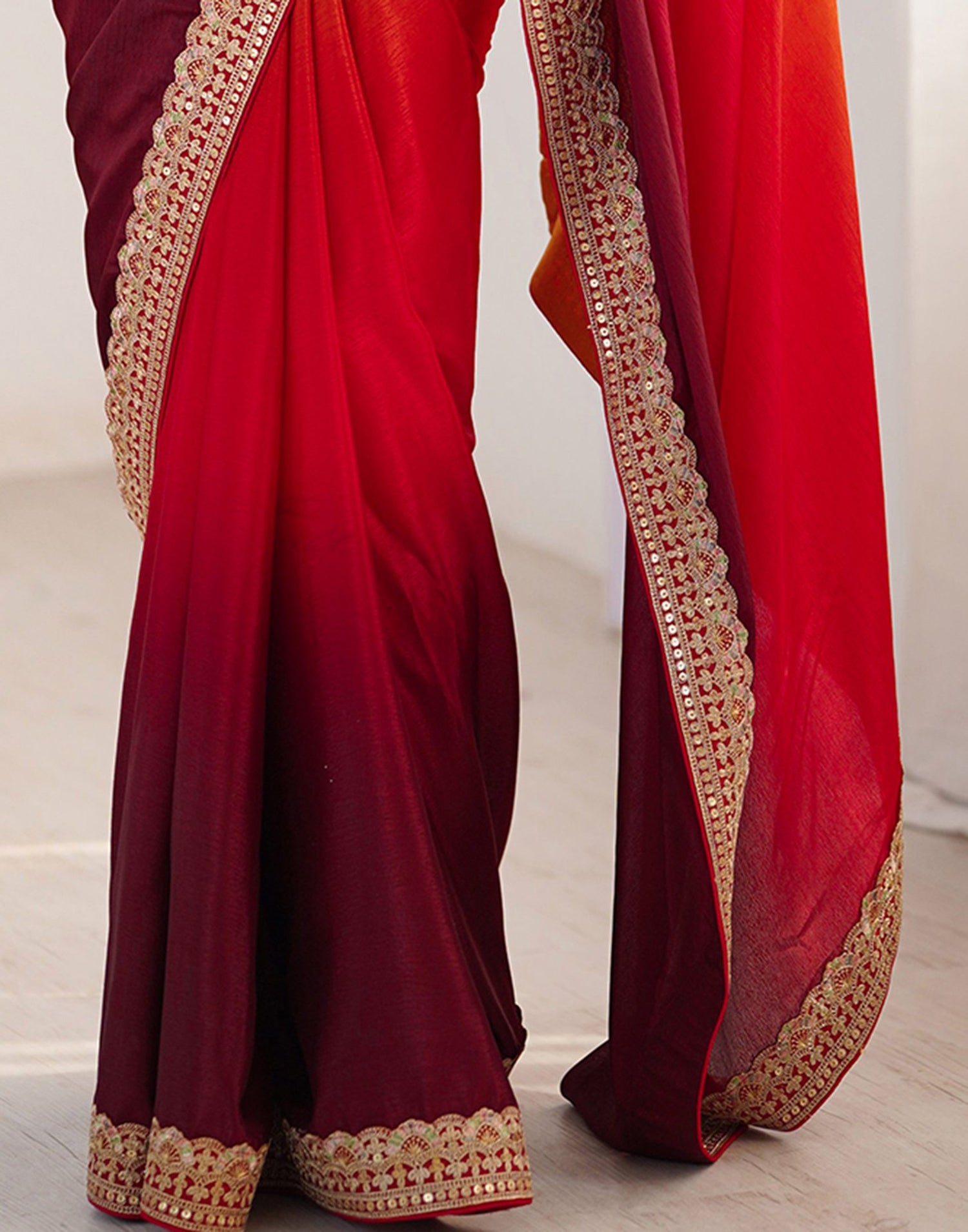 Maroon Chinnon Sequence Lace Saree