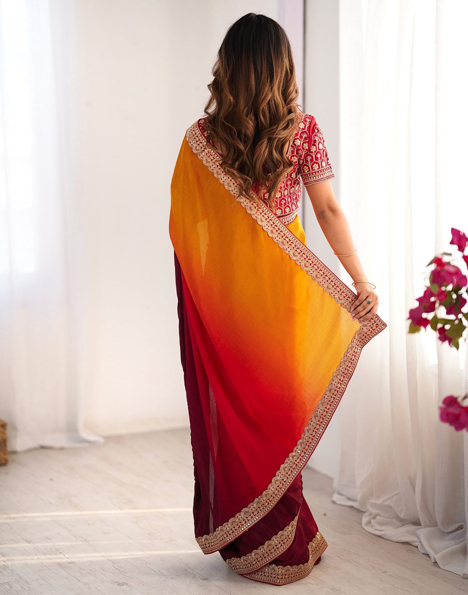 Maroon Chinnon Sequence Lace Saree