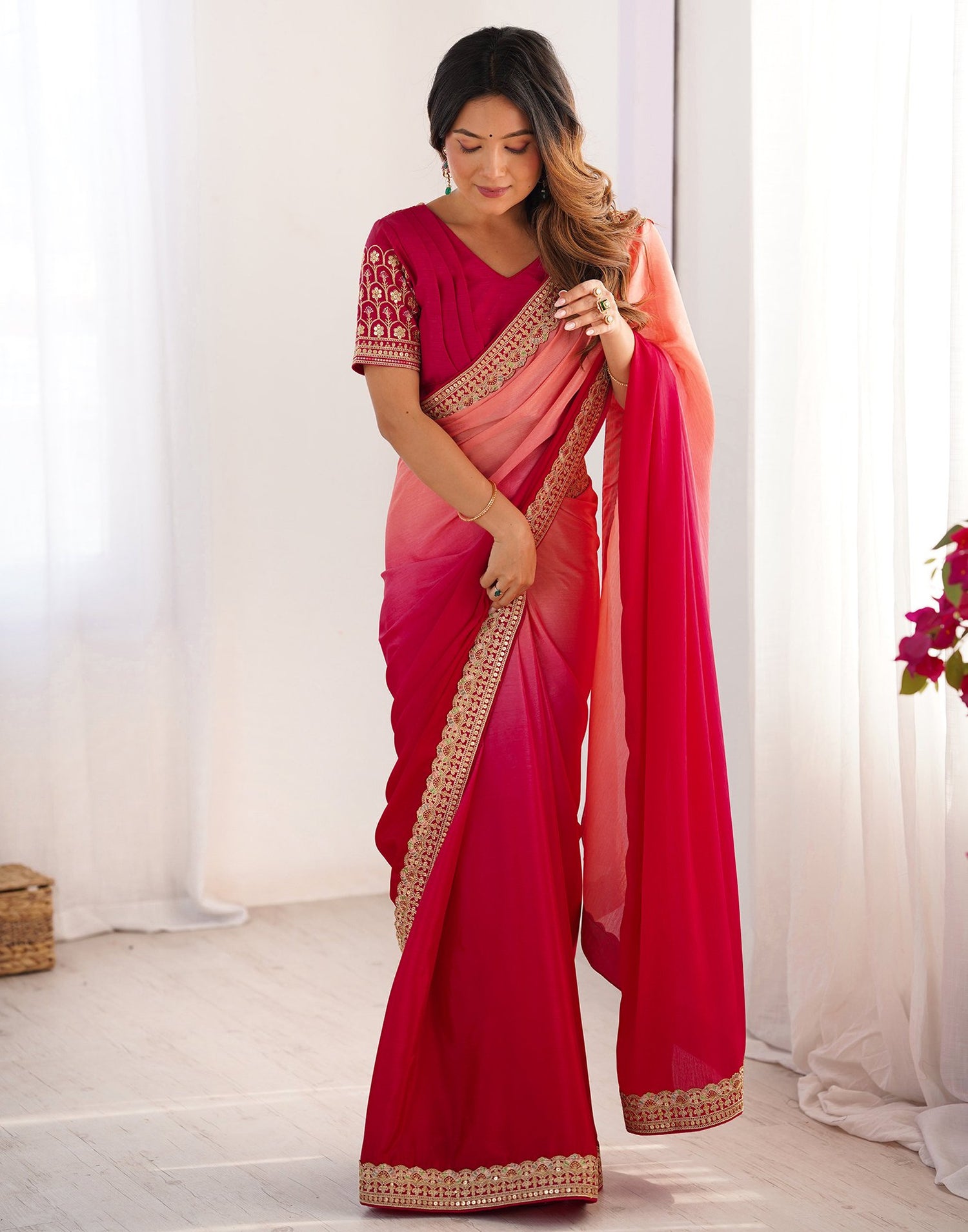Pink Chinnon Sequence Lace Saree