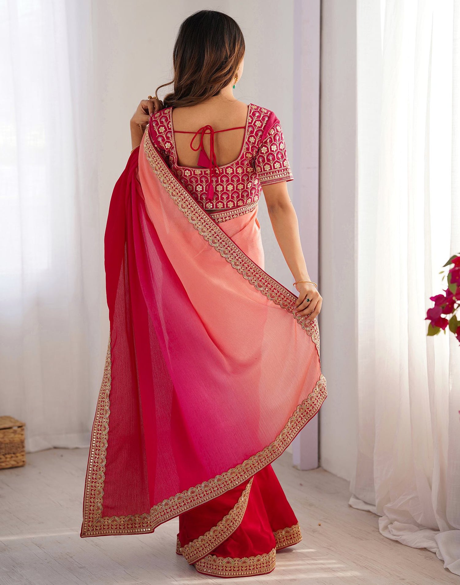 Pink Chinnon Sequence Lace Saree
