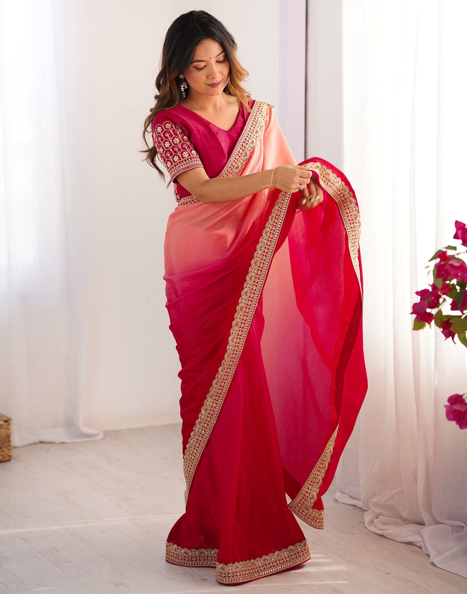 Pink Chinnon Sequence Lace Saree