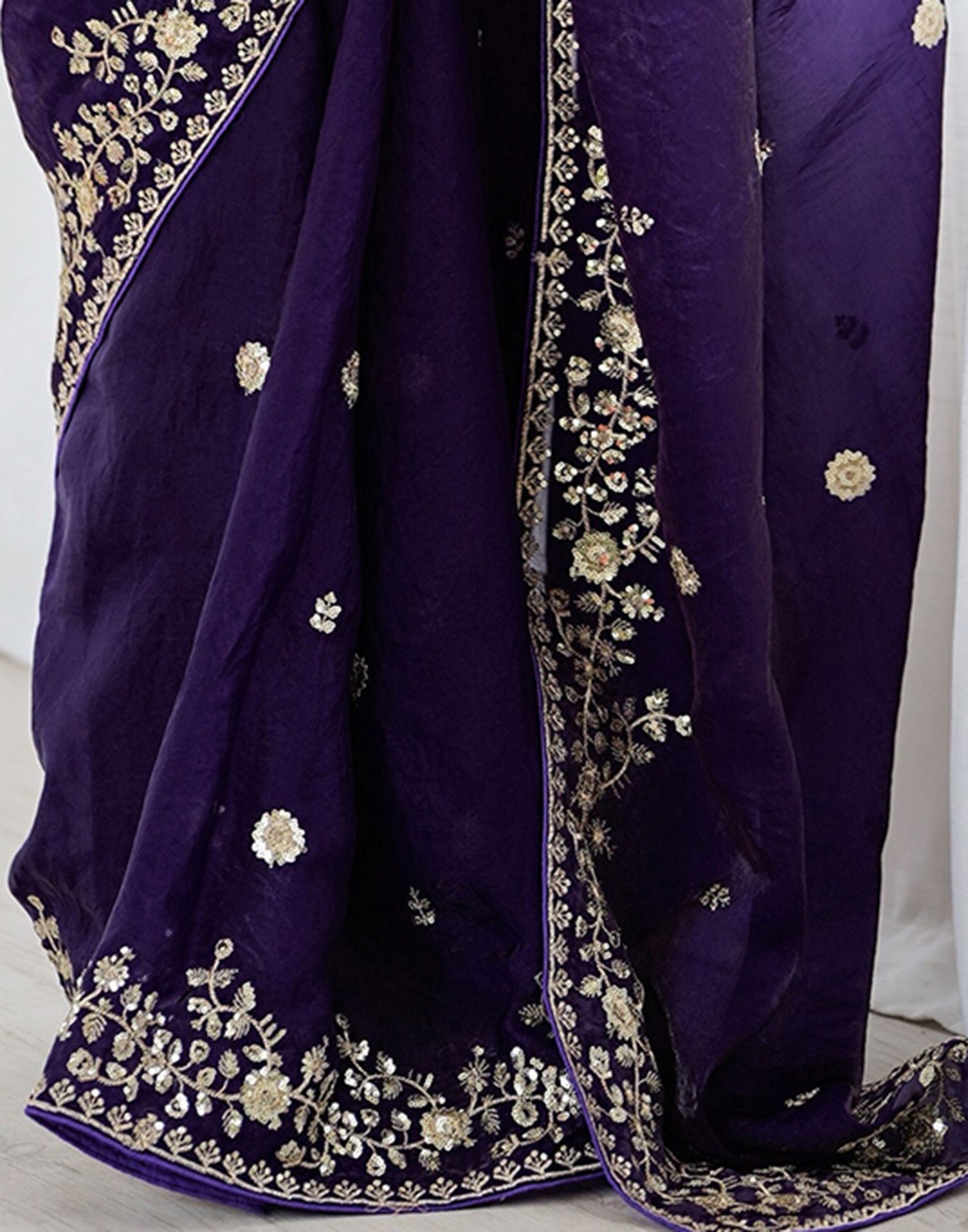 Purple Tissue Silk Sequence Embroidery Saree