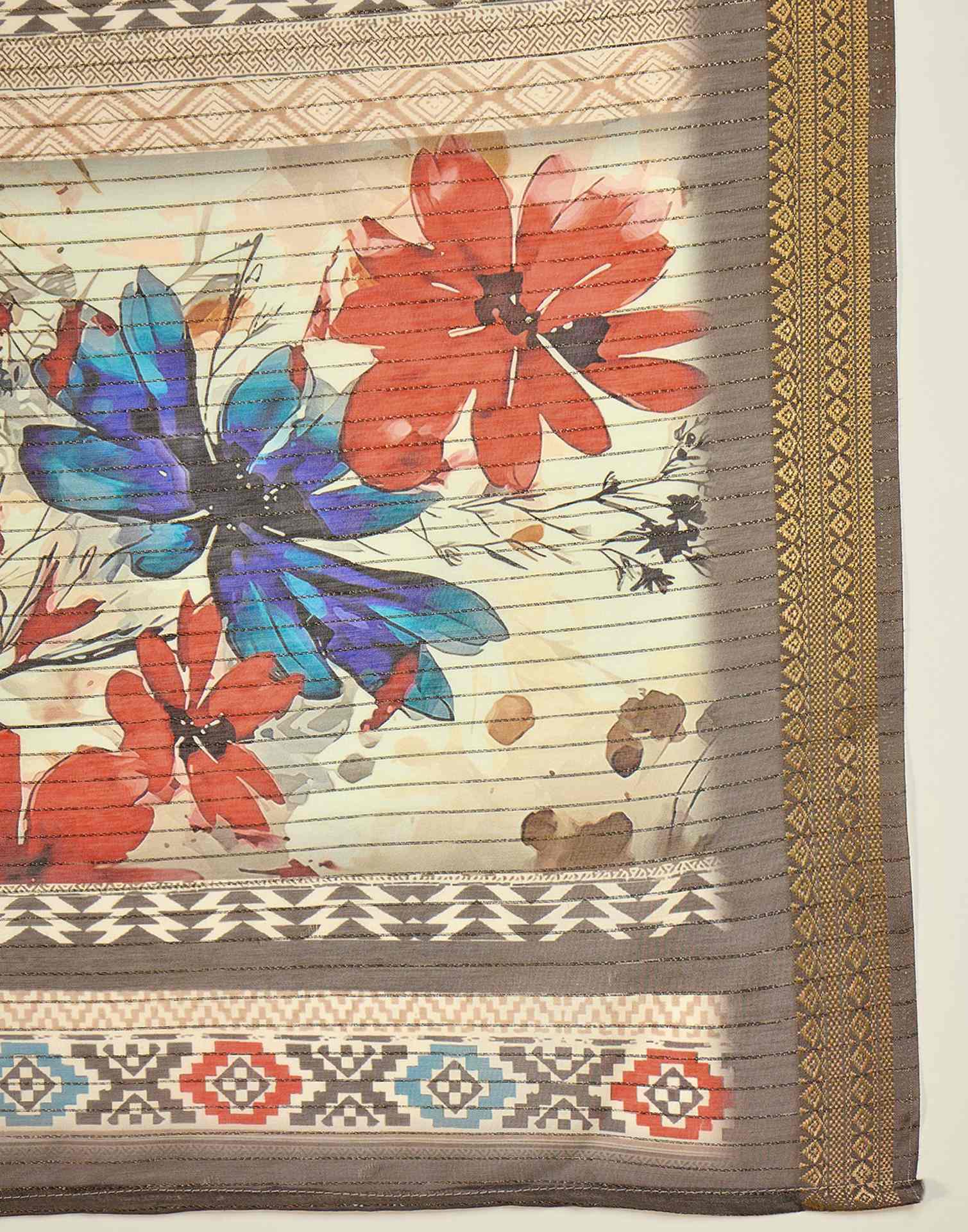Multicoloured Silk Floral Printed Saree