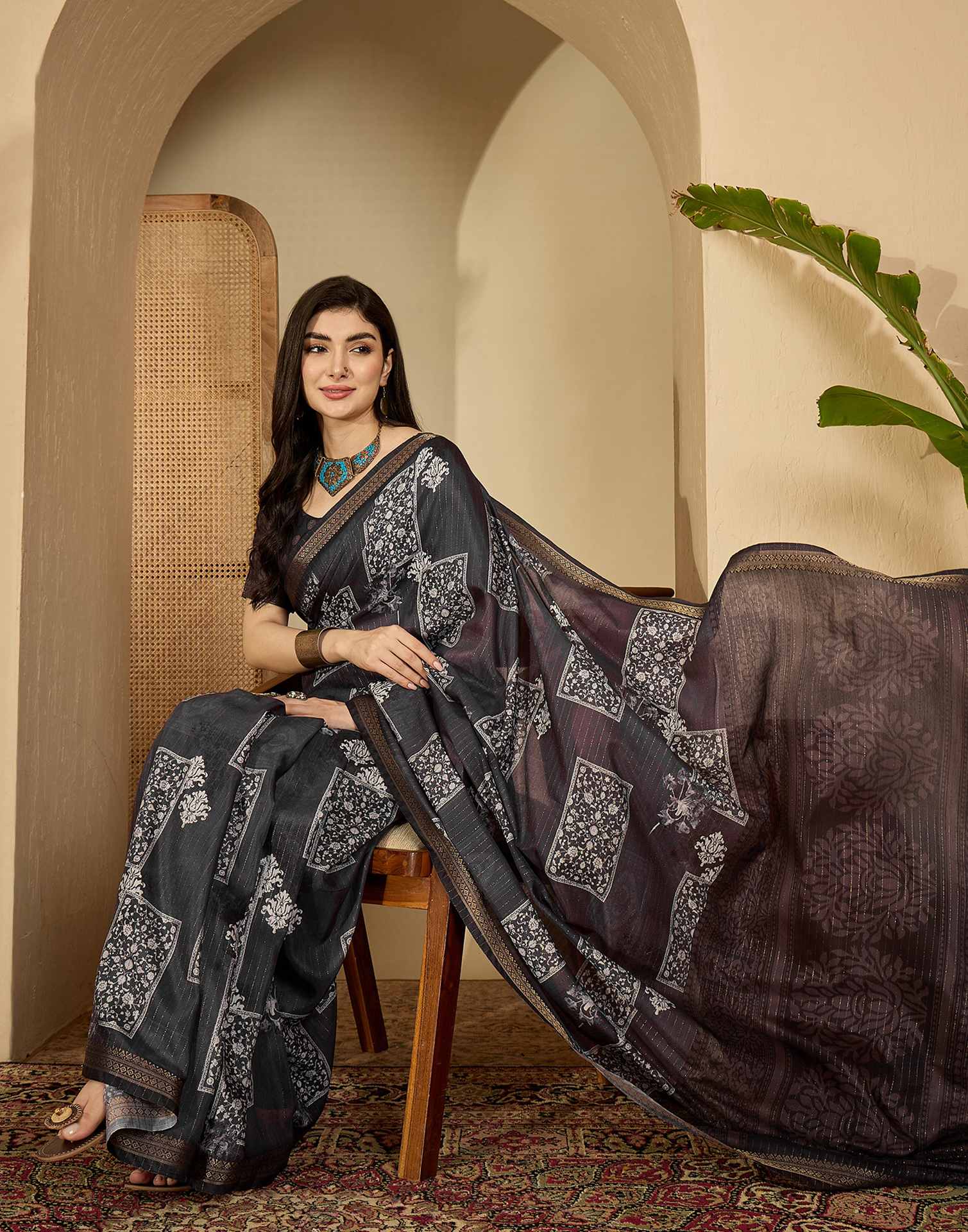 Dusty Wine Silk Printed Saree