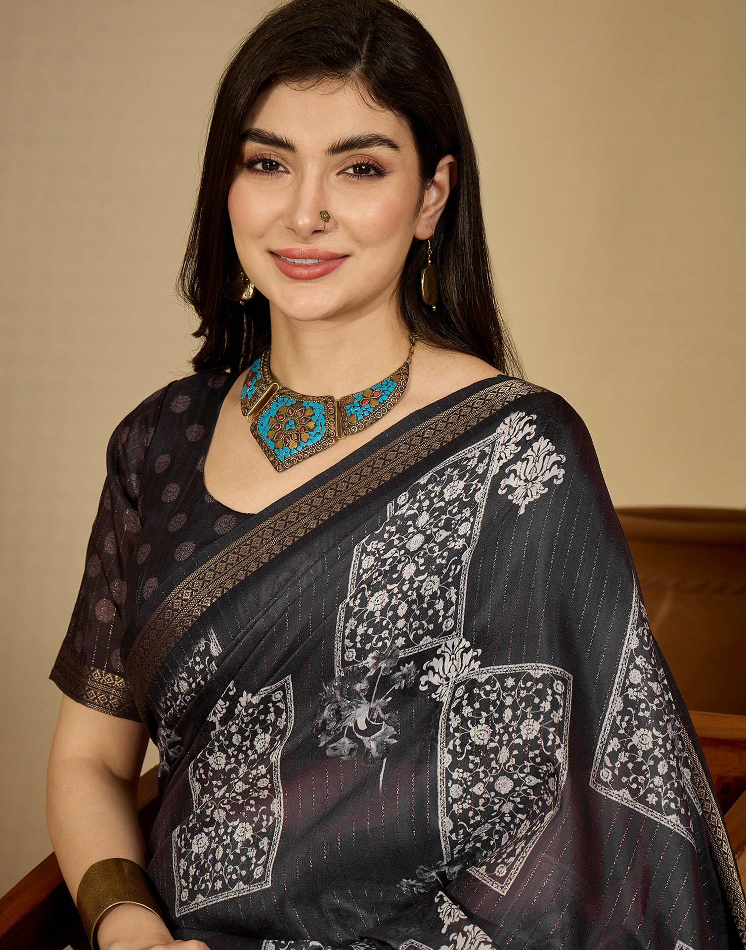Dusty Wine Silk Printed Saree