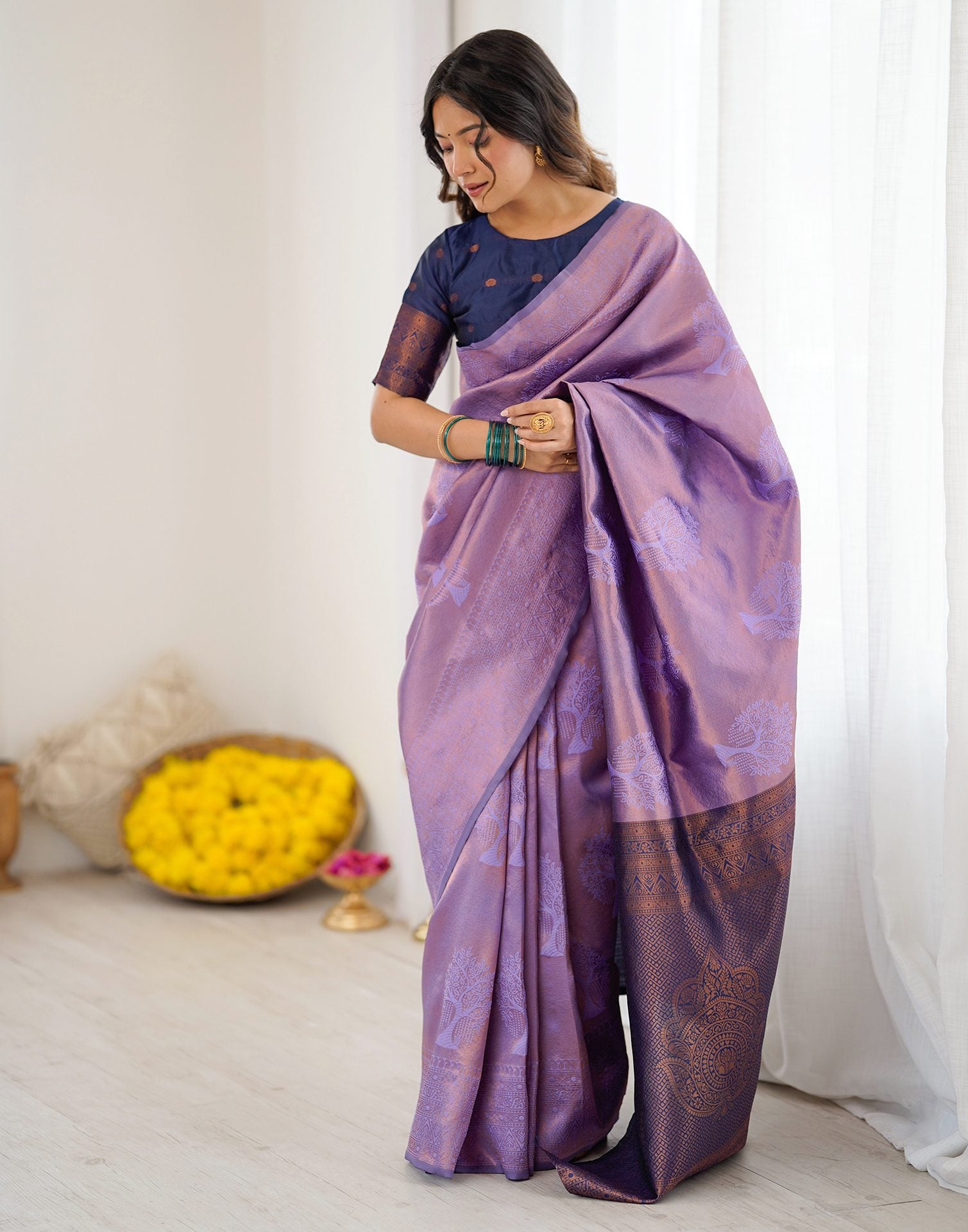 Lavender Silk Woven Saree