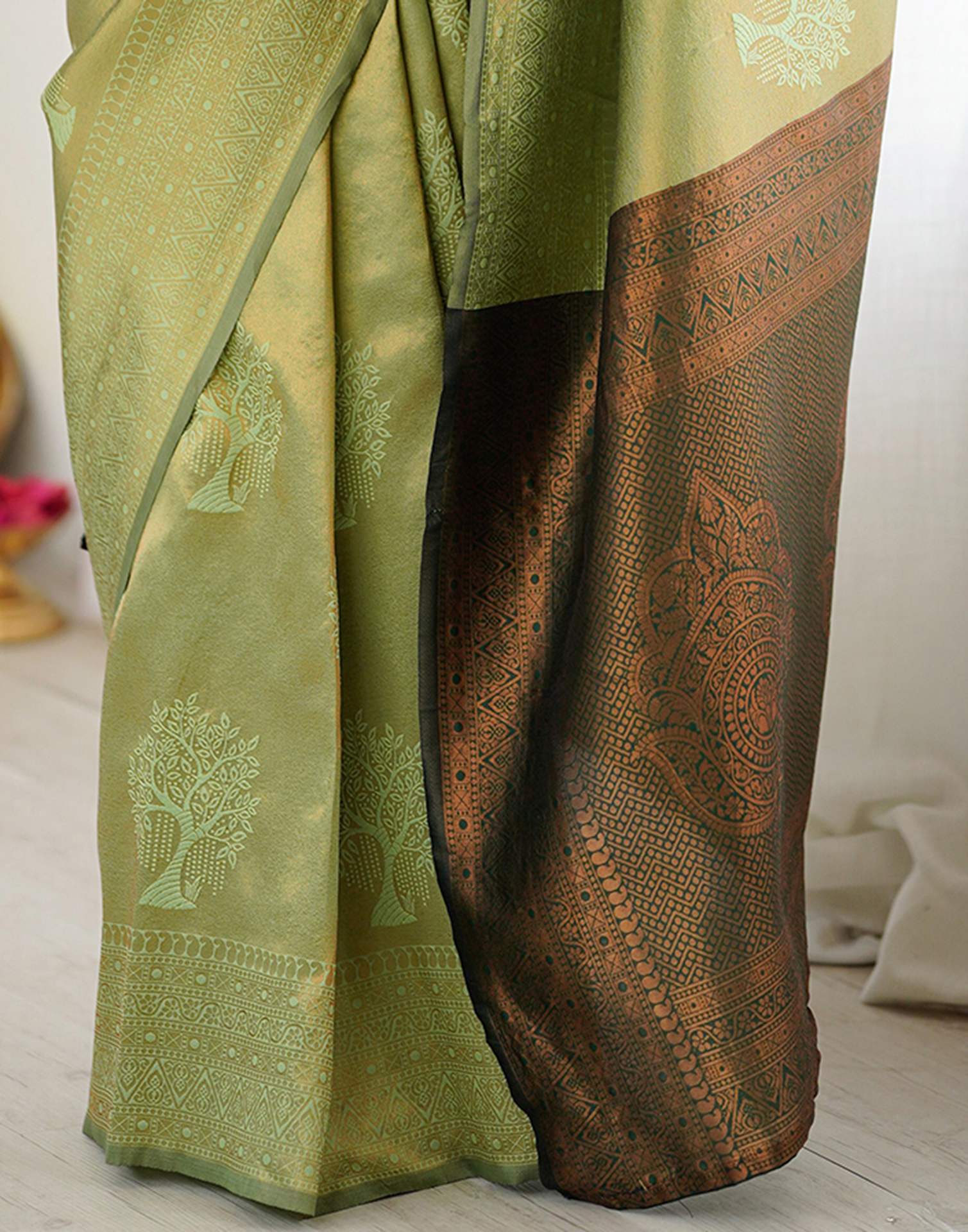 Pista Green Silk Woven Saree