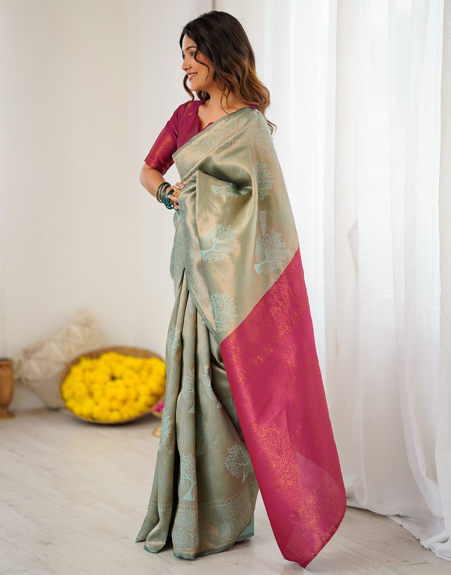 Mint Green Silk Woven Saree