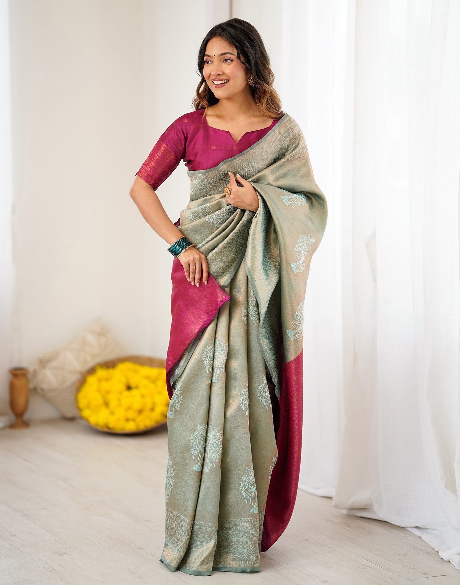 Mint Green Silk Woven Saree