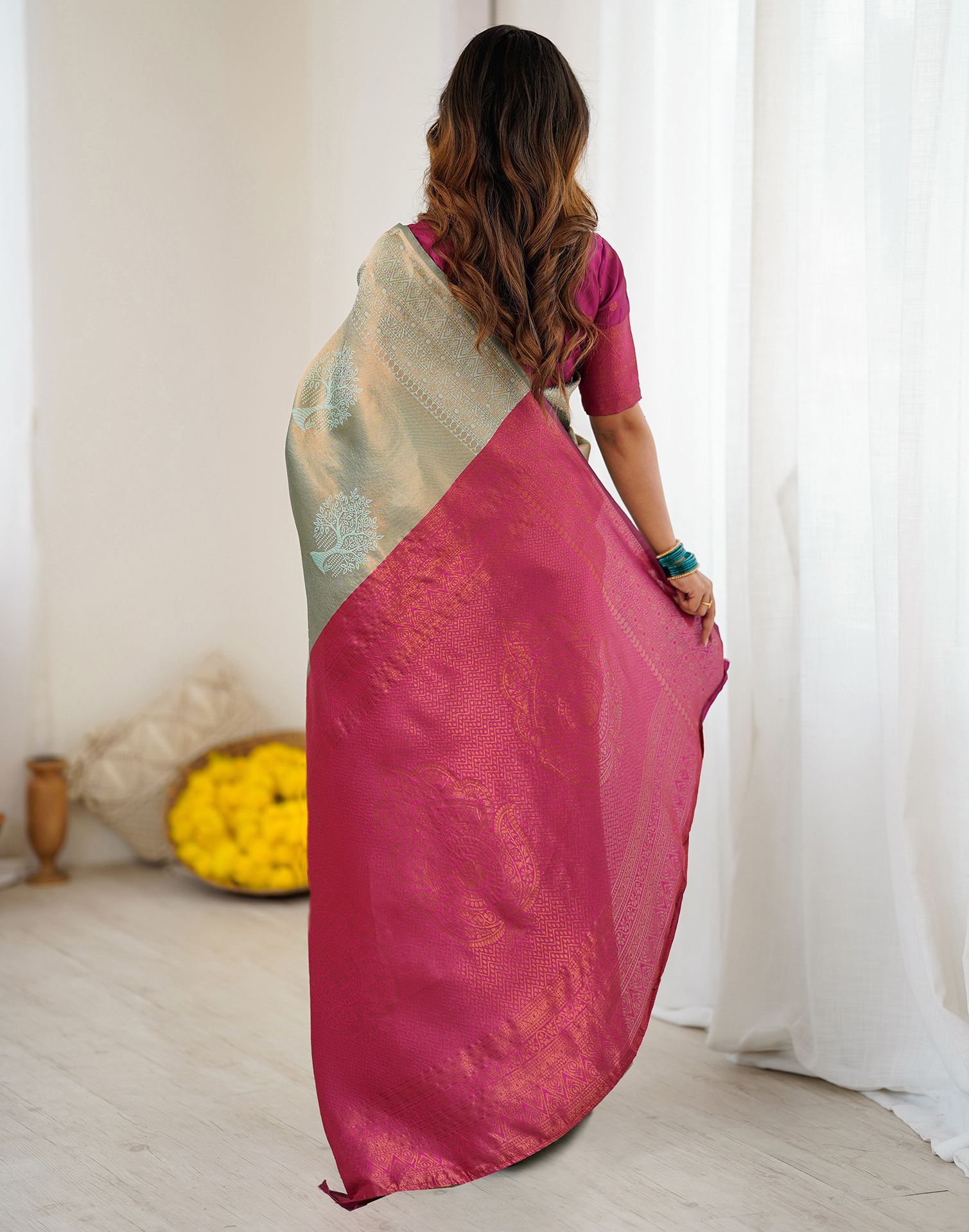 Mint Green Silk Woven Saree