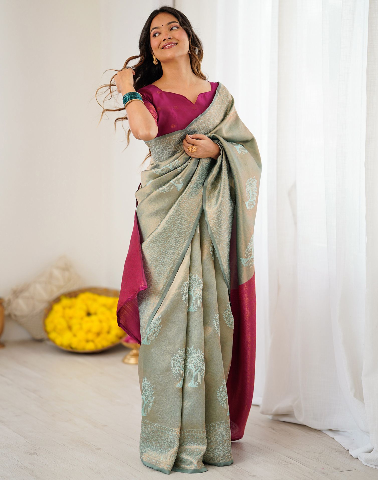Mint Green Silk Woven Saree