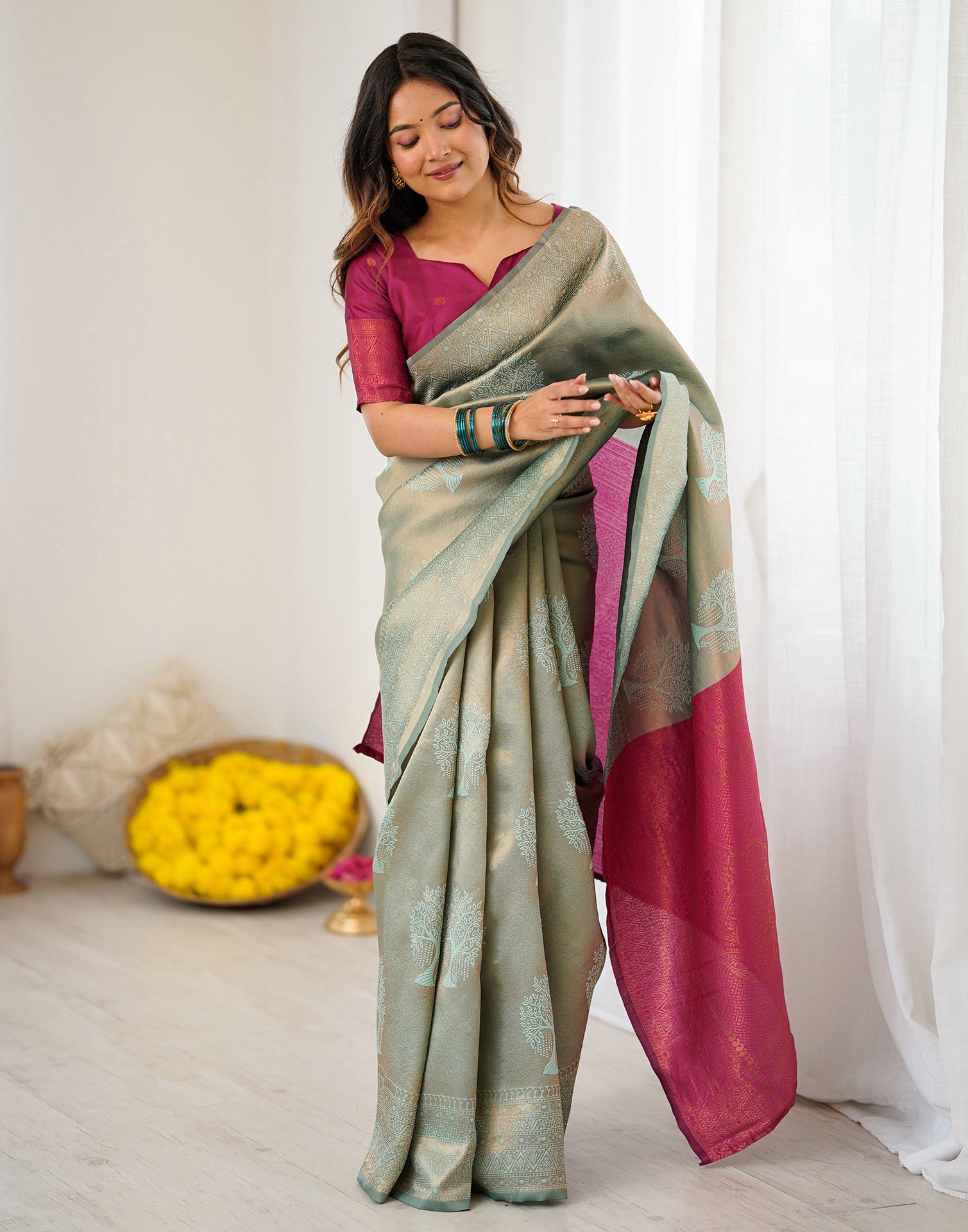 Mint Green Silk Woven Saree