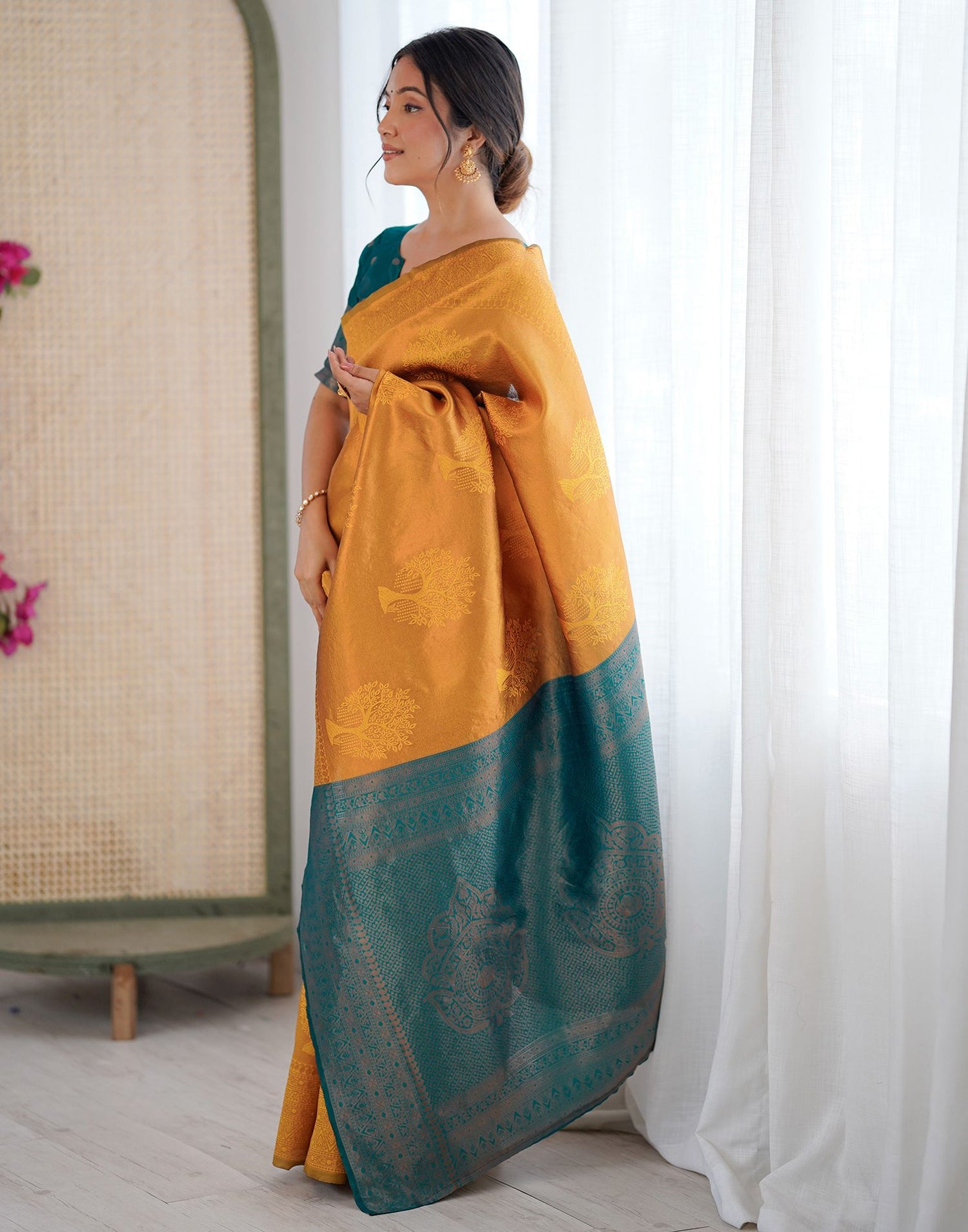 Yellow Silk Woven Saree