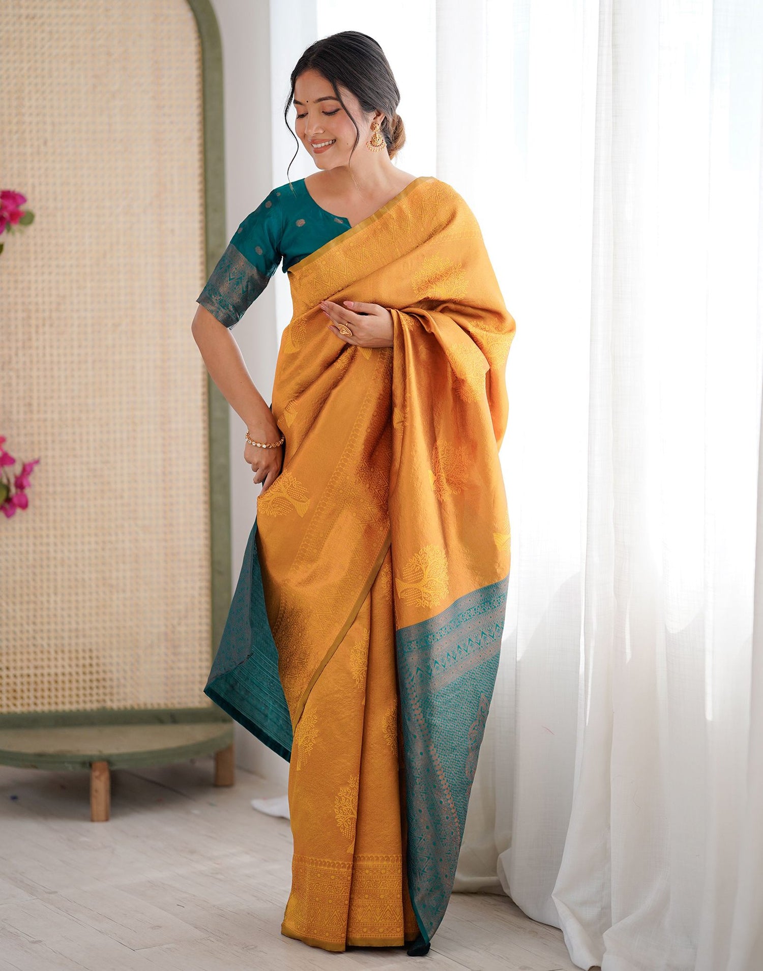 Yellow Silk Woven Saree
