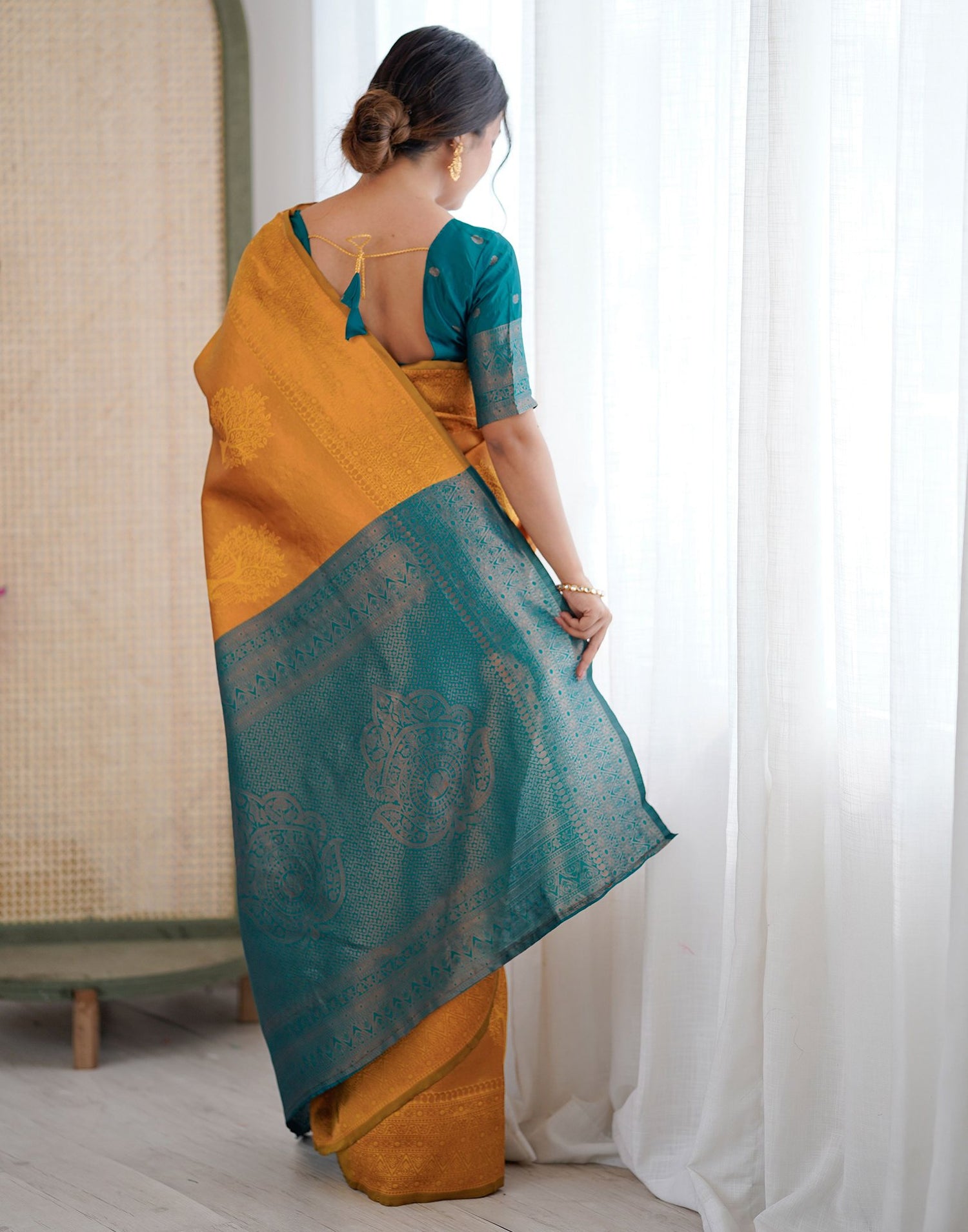 Yellow Silk Woven Saree
