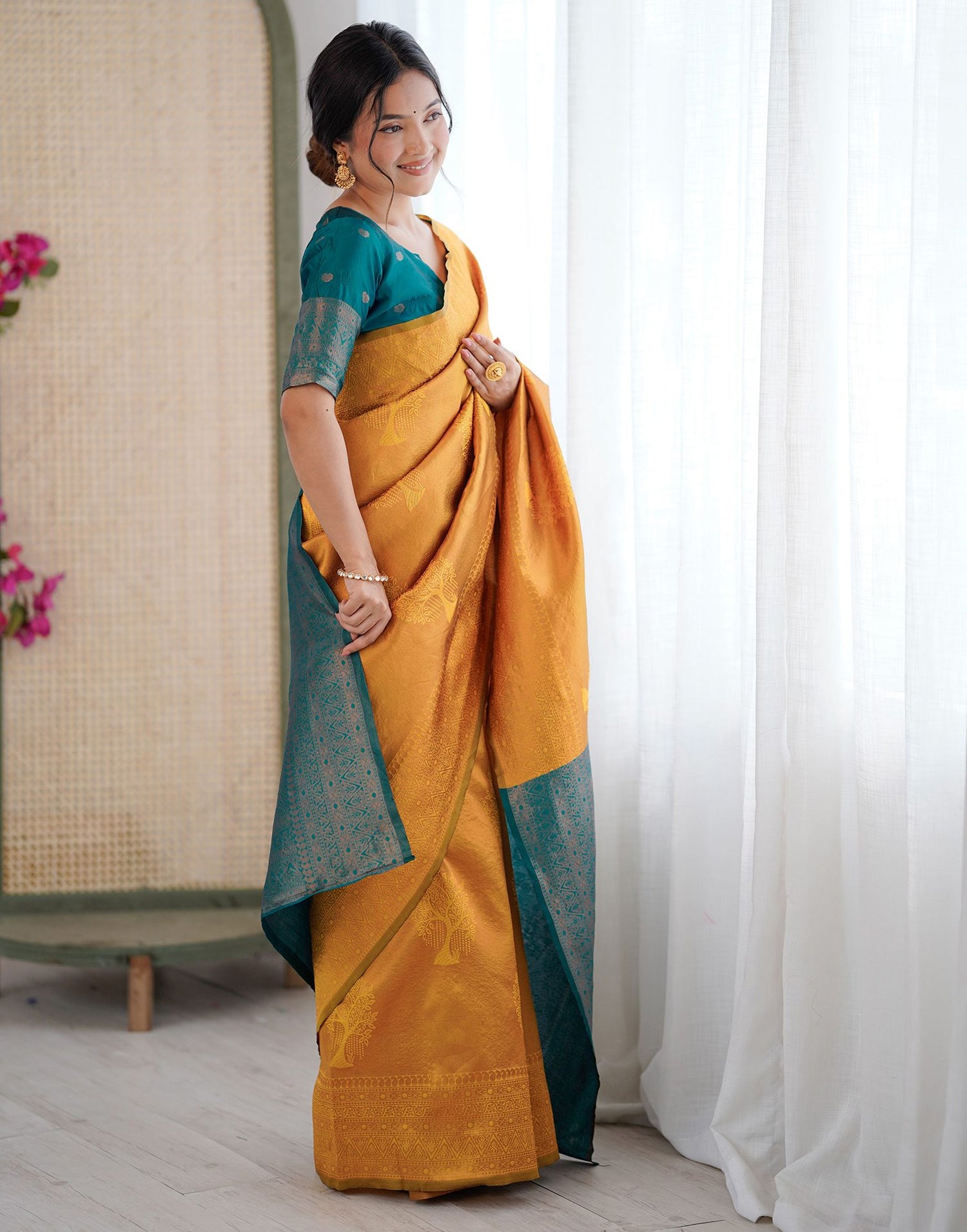 Yellow Silk Woven Saree