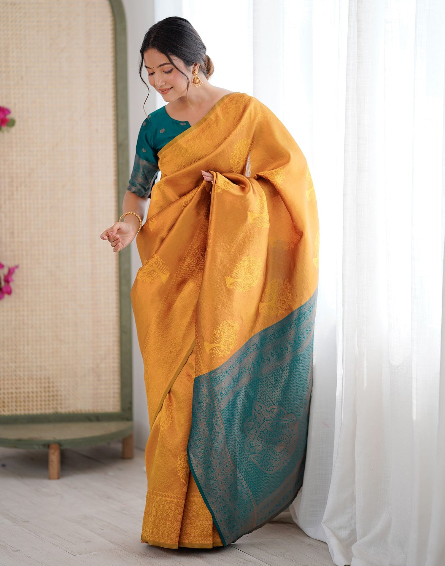 Yellow Silk Woven Saree