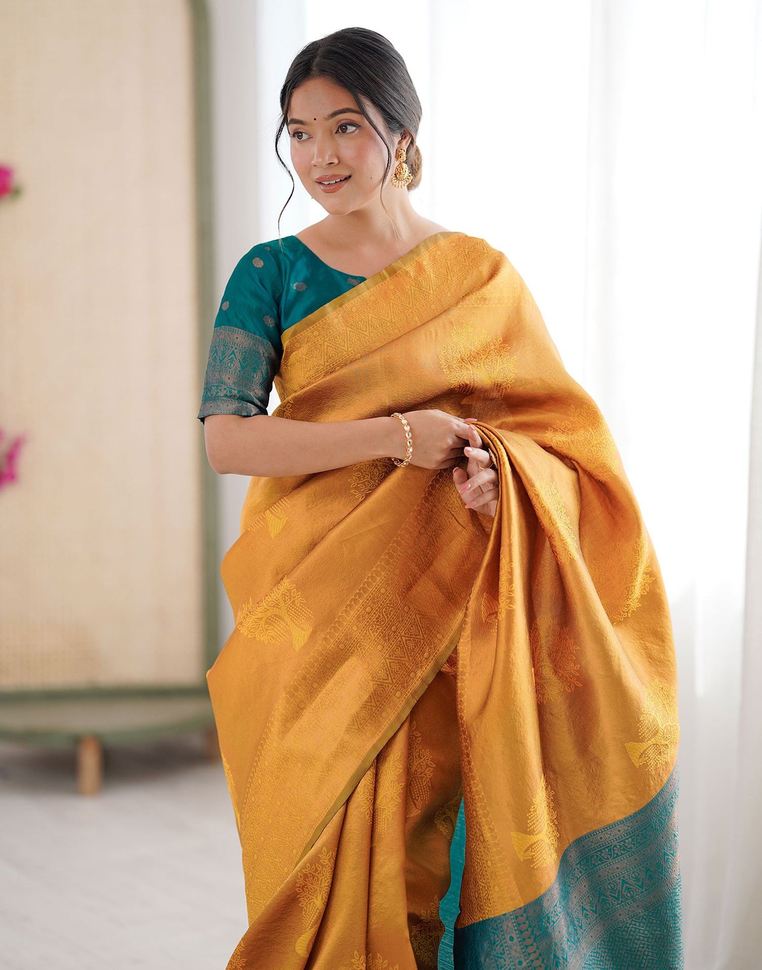 Yellow Silk Woven Saree