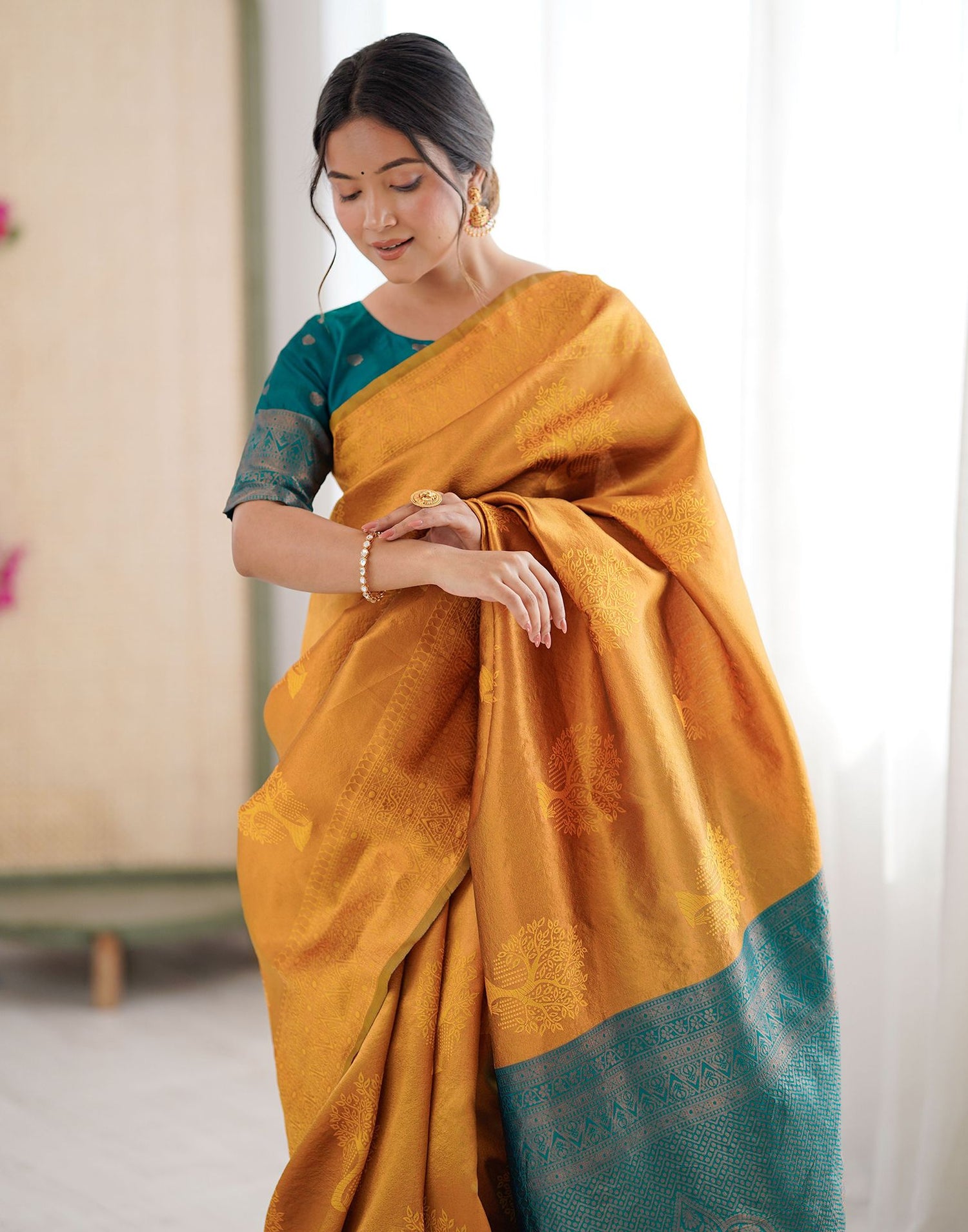 Yellow Silk Woven Saree