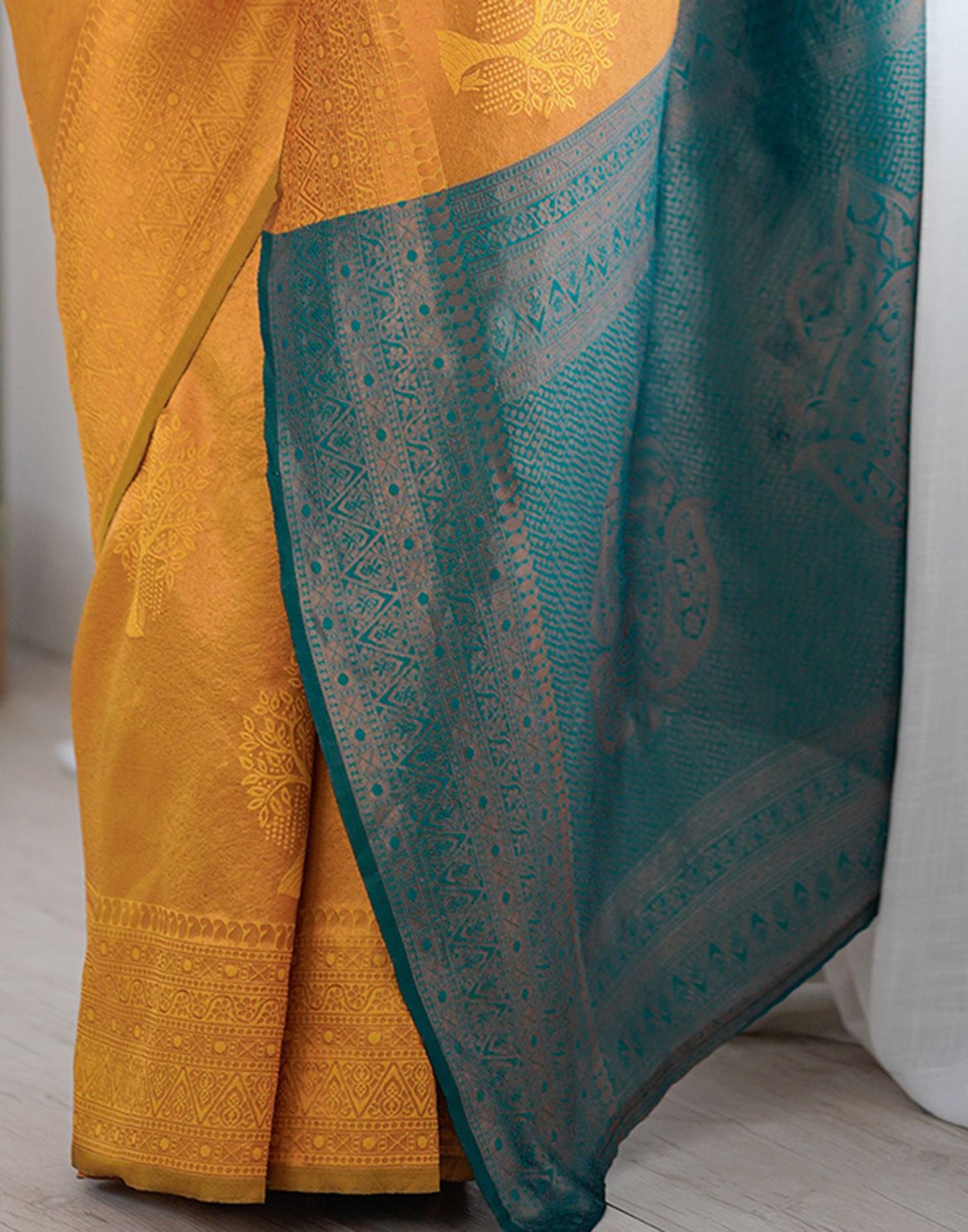 Yellow Silk Woven Saree