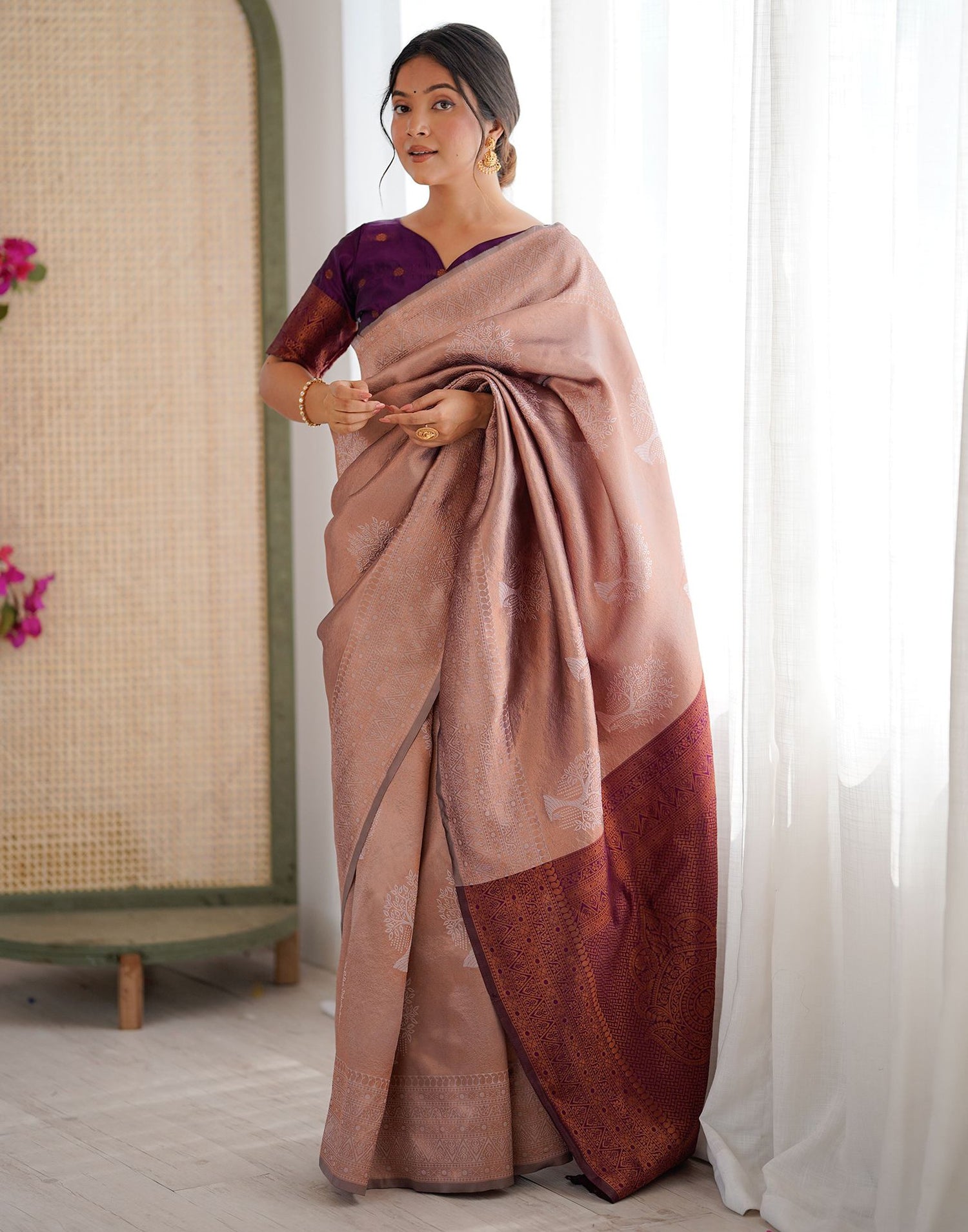 Mauve Silk Woven Saree
