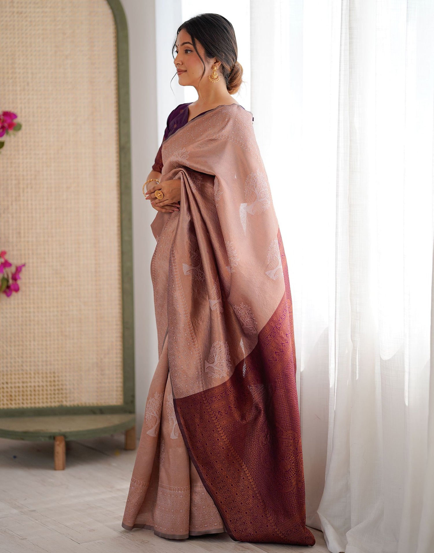 Mauve Silk Woven Saree