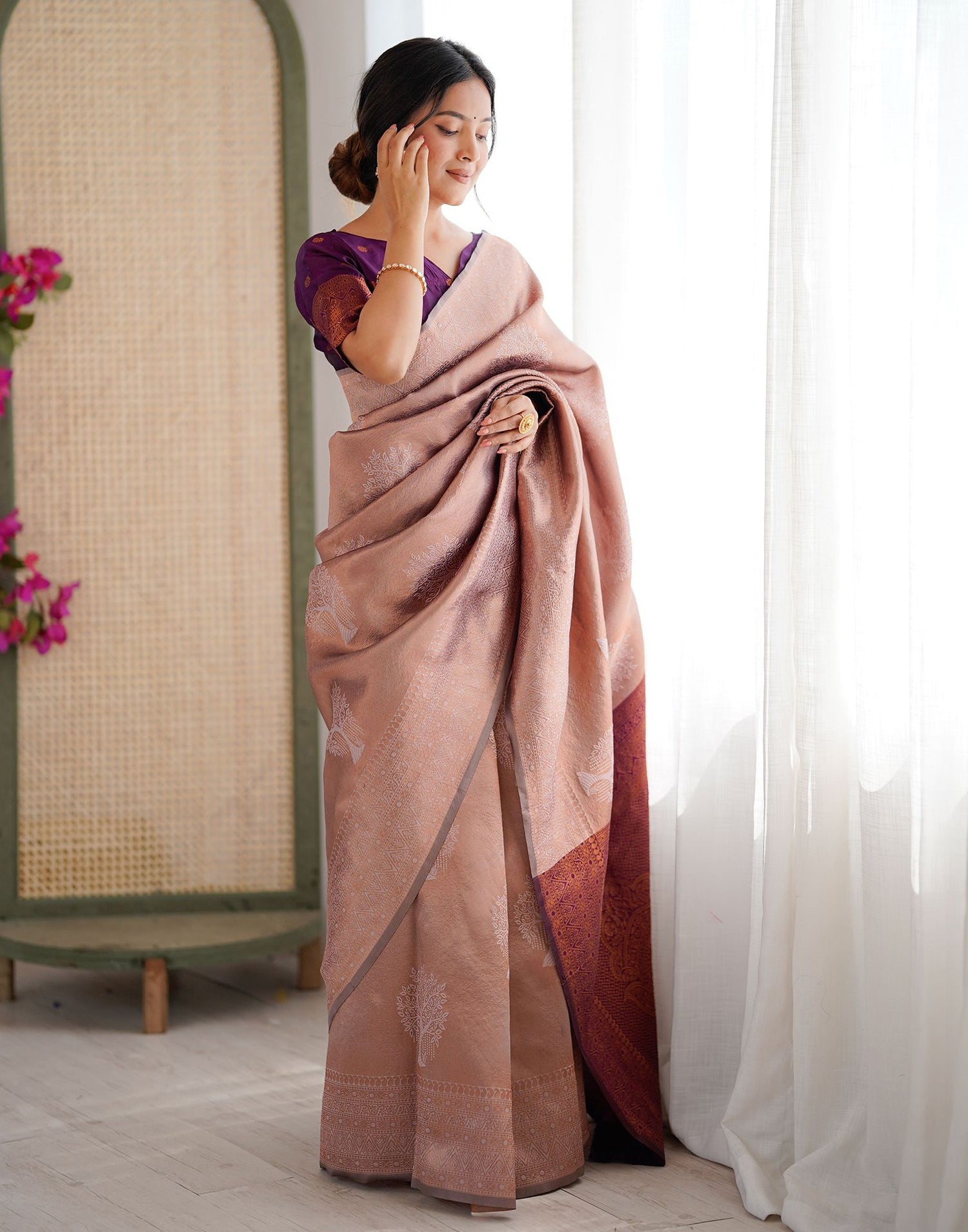 Mauve Silk Woven Saree