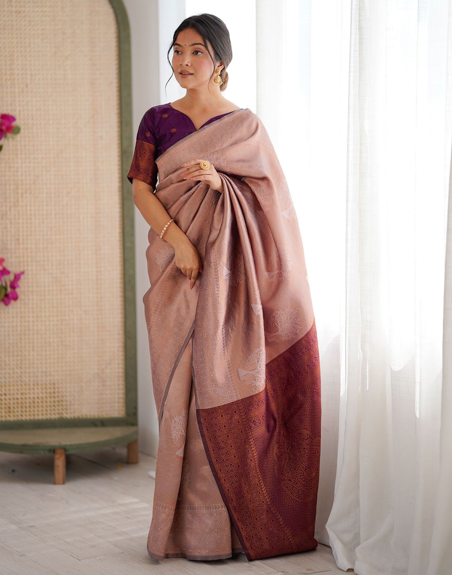 Mauve Silk Woven Saree
