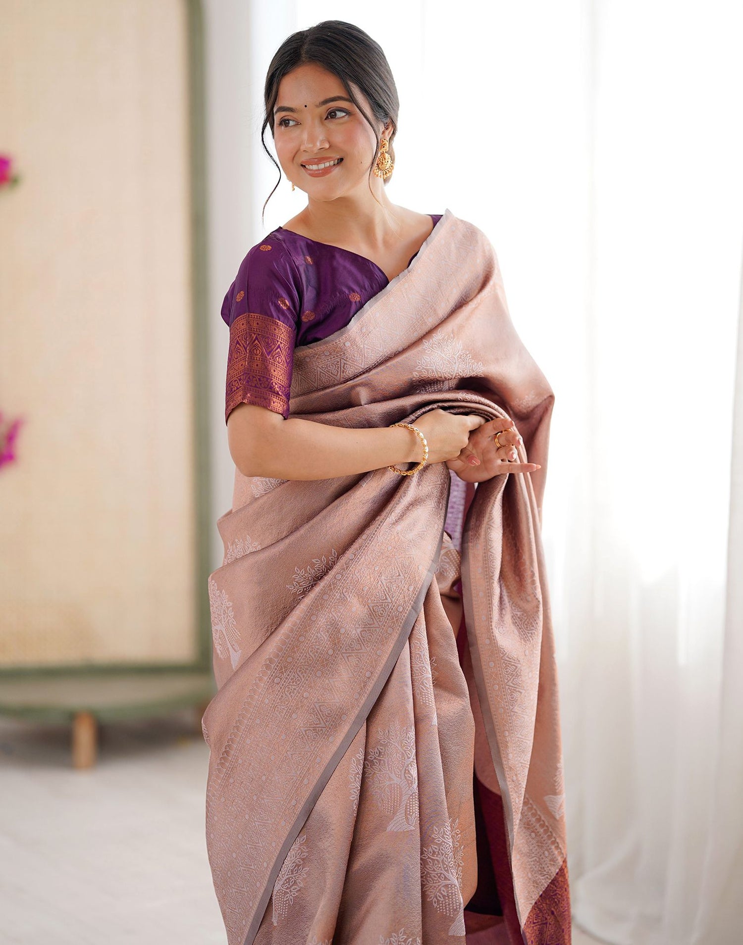 Mauve Silk Woven Saree