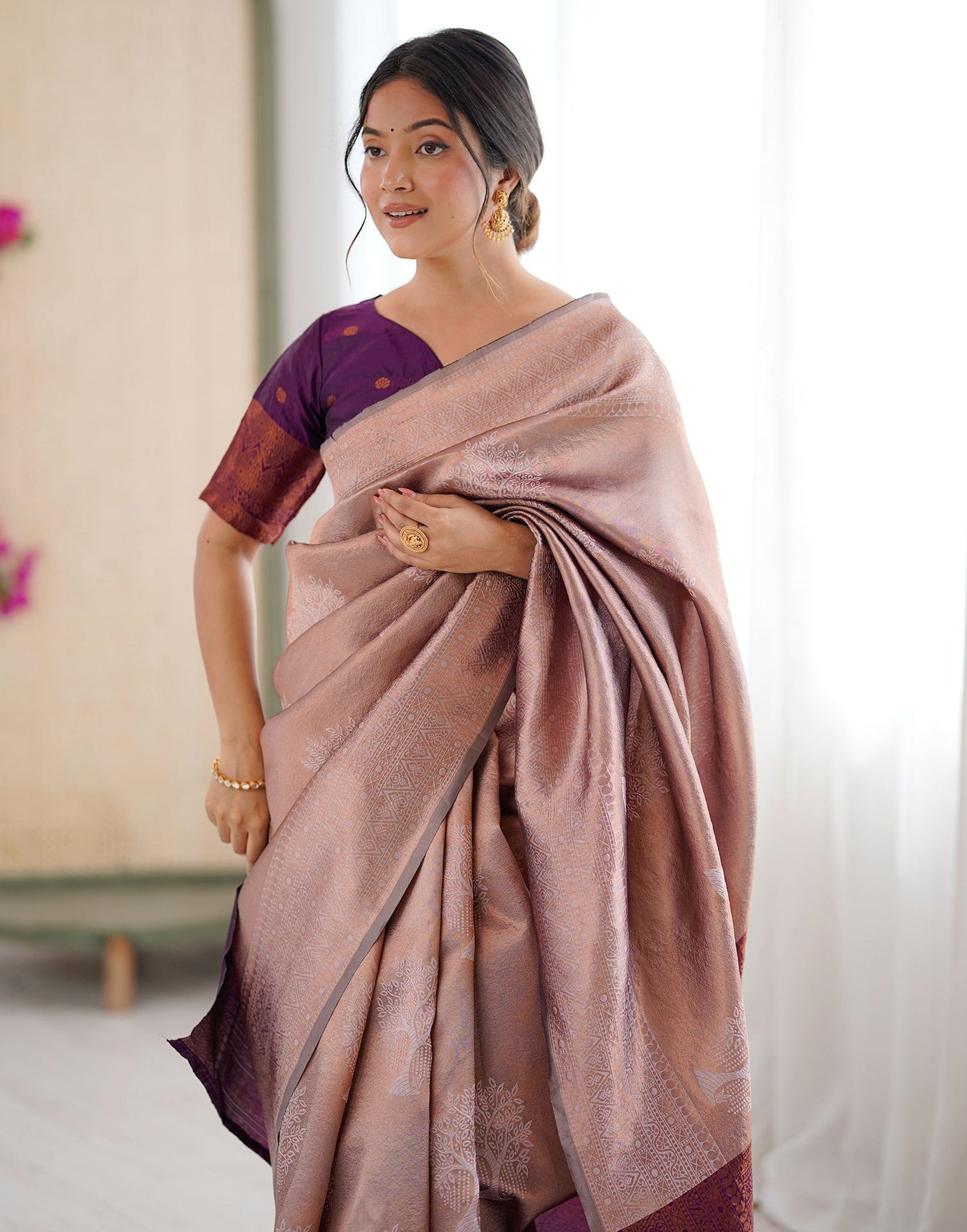 Mauve Silk Woven Saree
