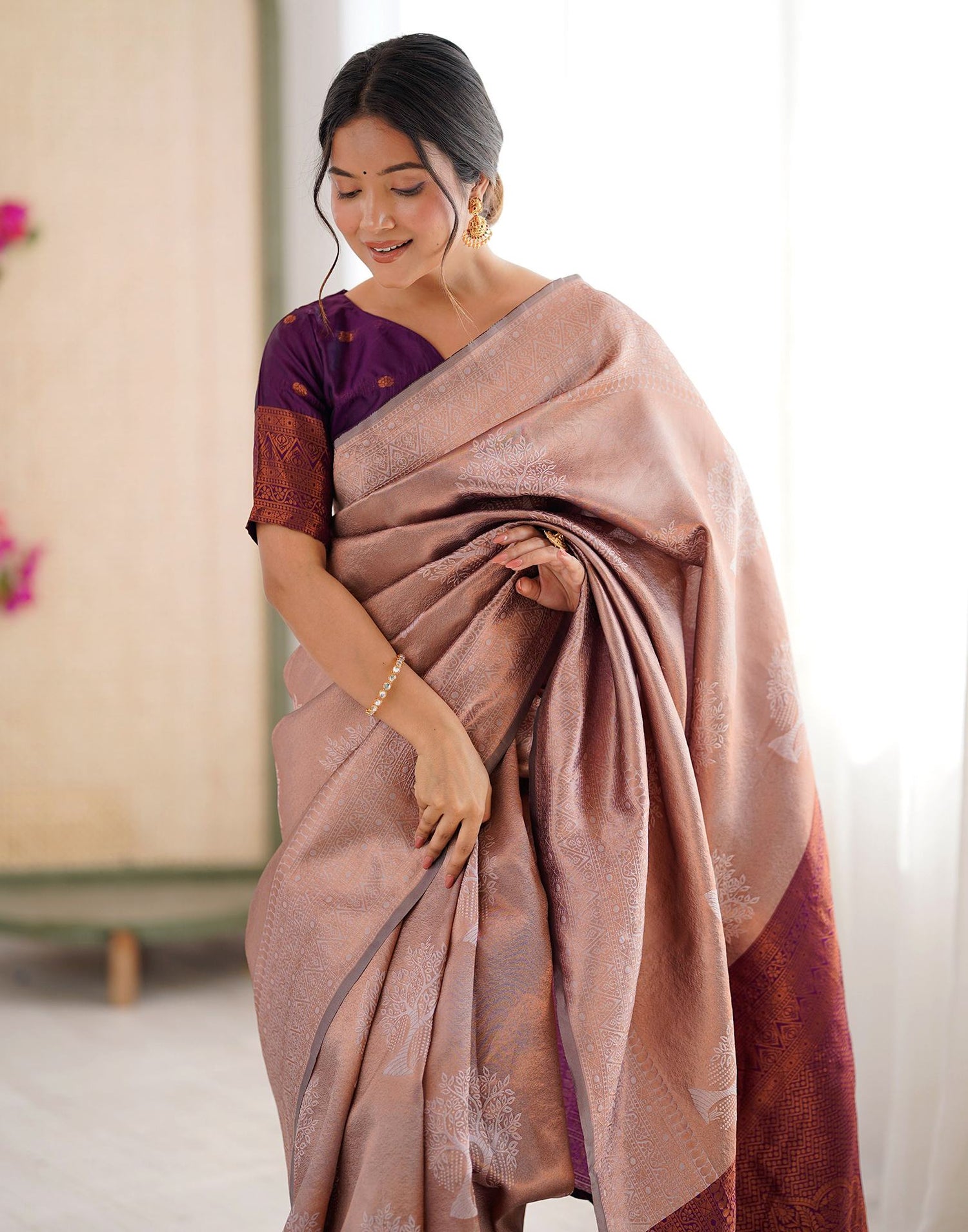 Mauve Silk Woven Saree