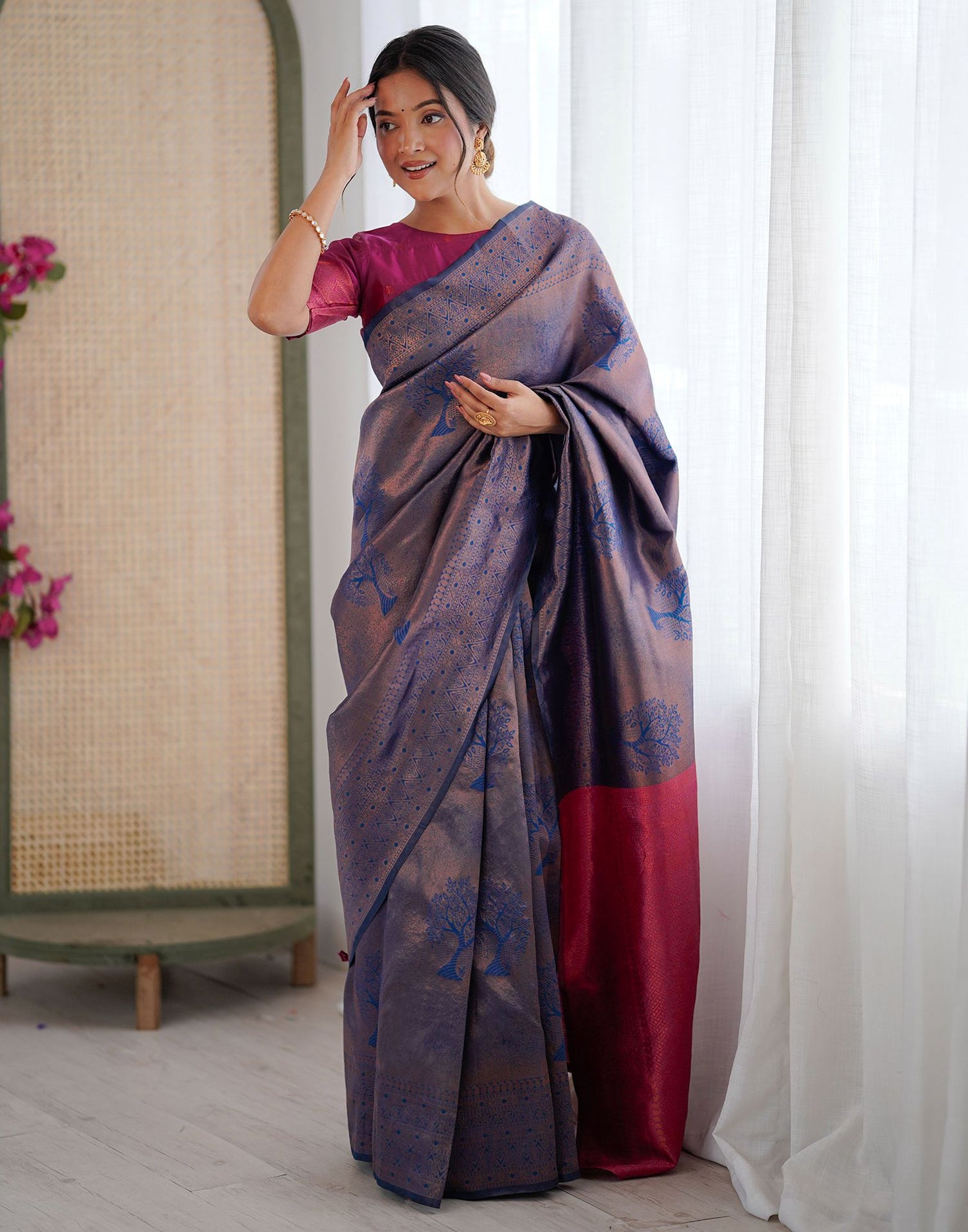 Rama Blue Silk Woven Banarasi Saree