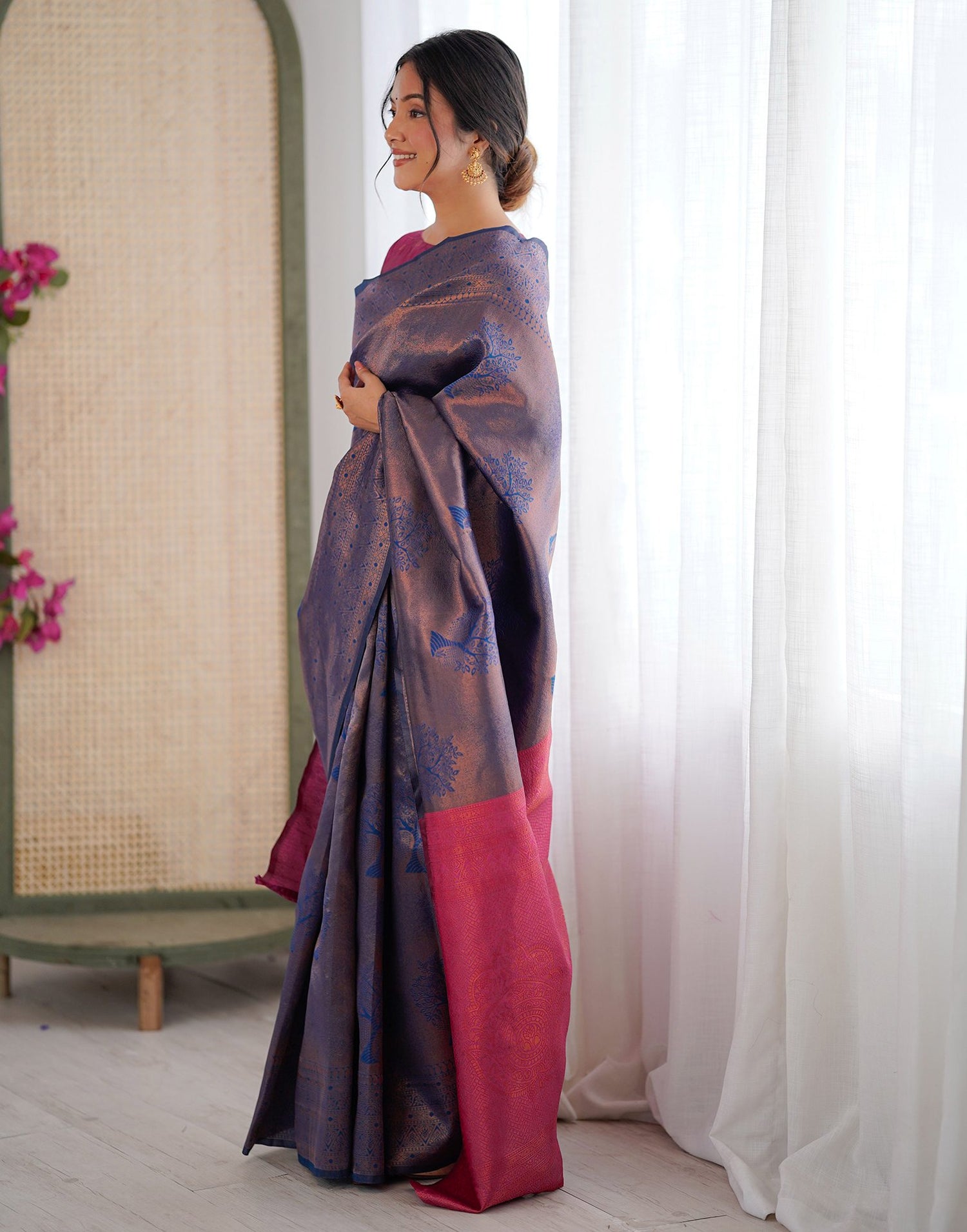 Rama Blue Silk Woven Banarasi Saree