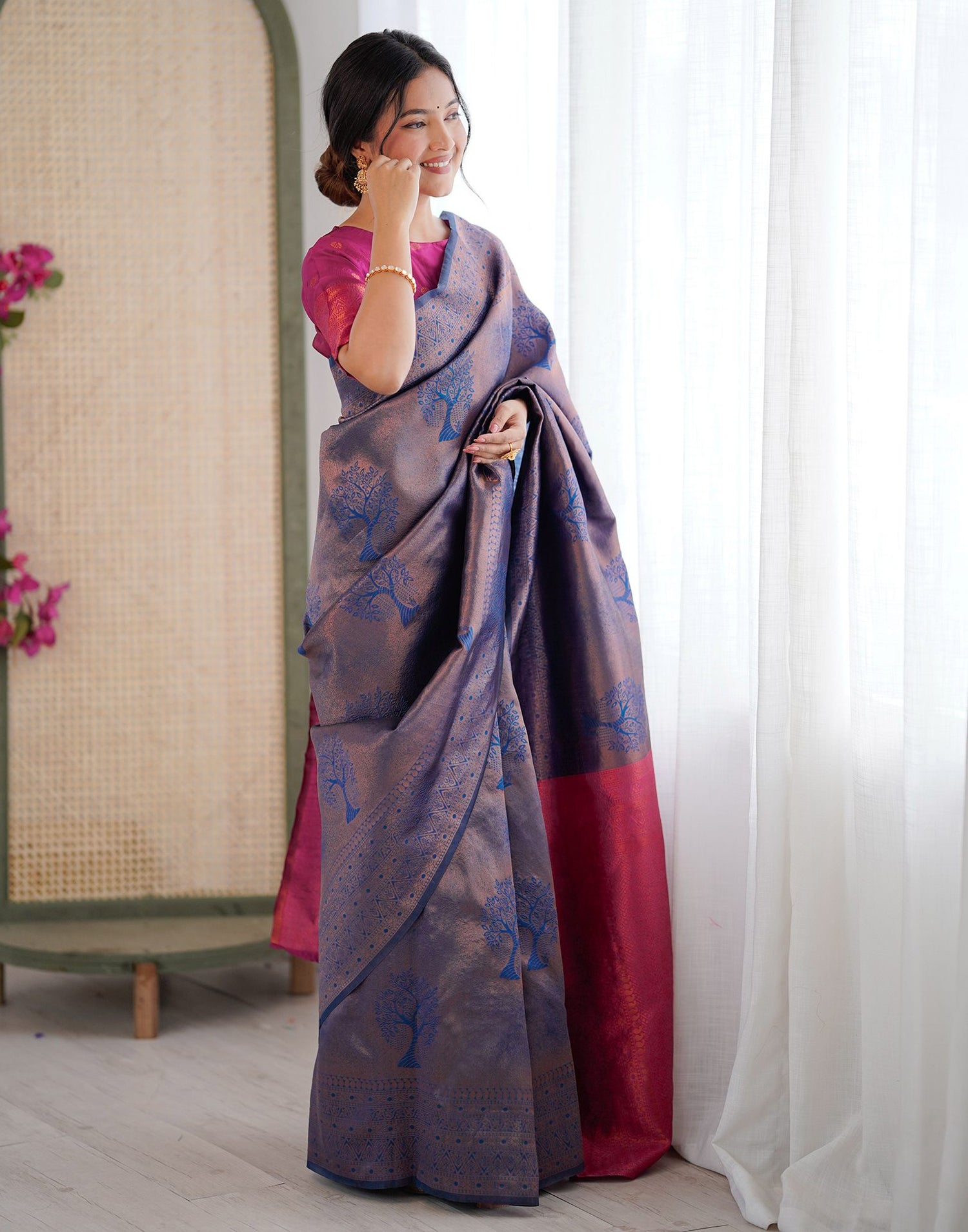 Rama Blue Silk Woven Banarasi Saree