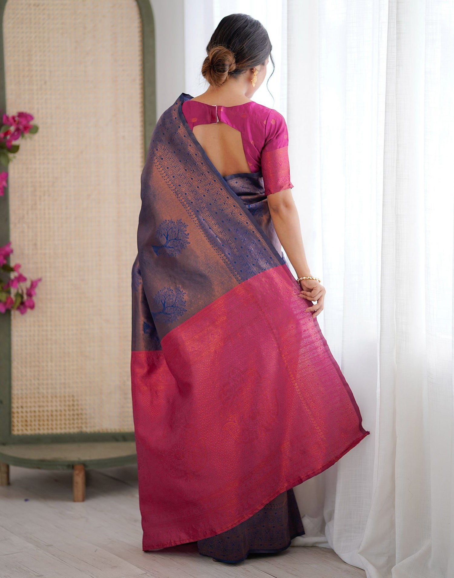 Rama Blue Silk Woven Banarasi Saree