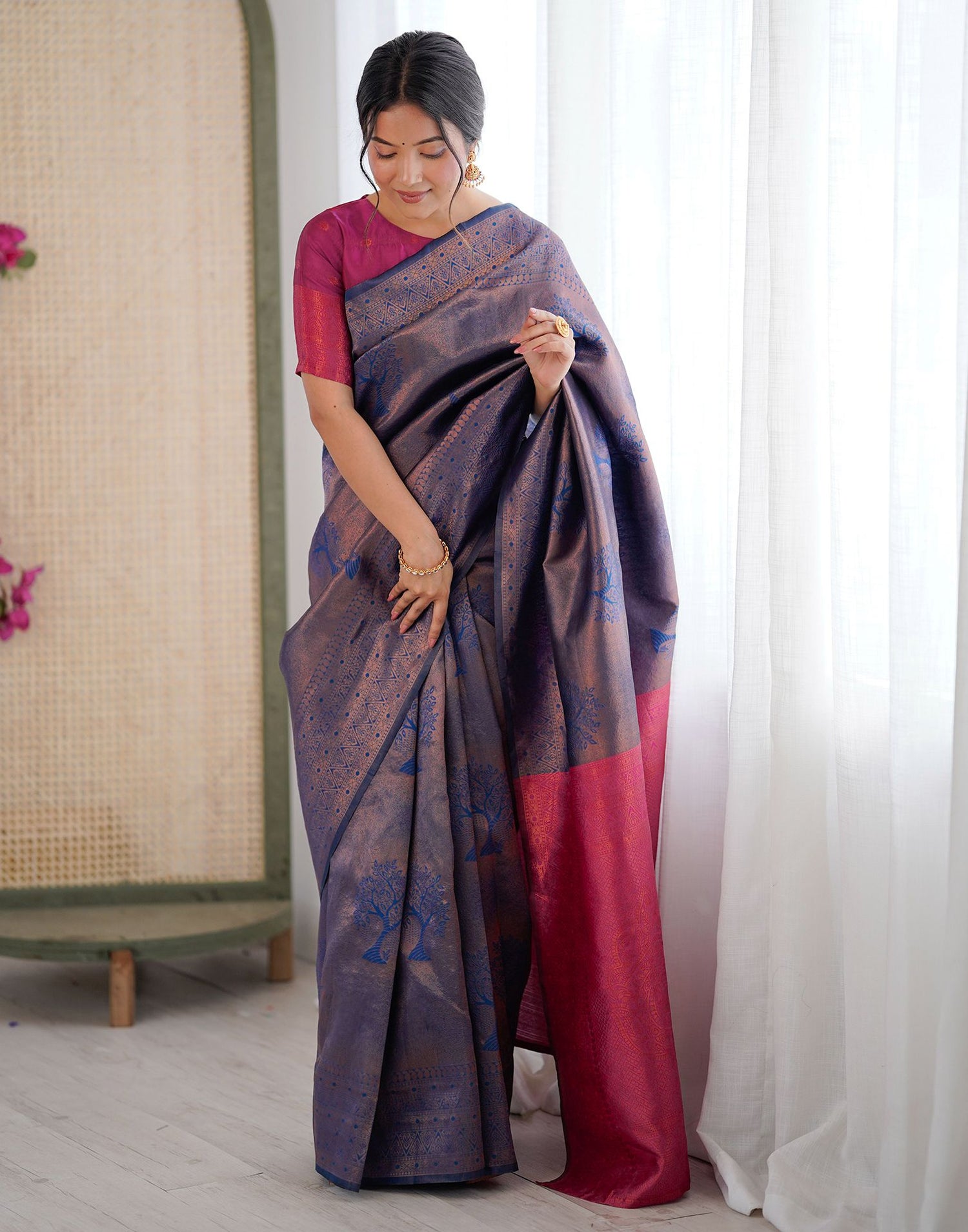 Rama Blue Silk Woven Banarasi Saree