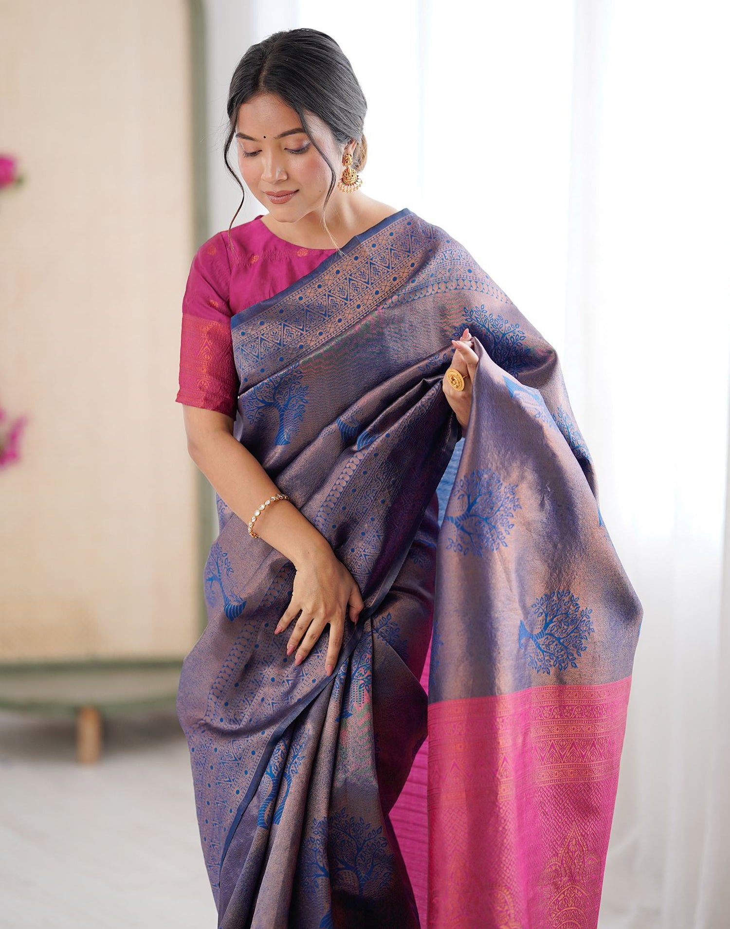 Rama Blue Silk Woven Banarasi Saree