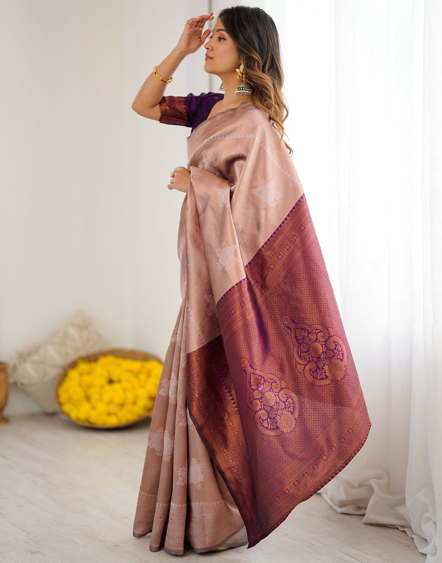 Mauve Silk Woven Saree