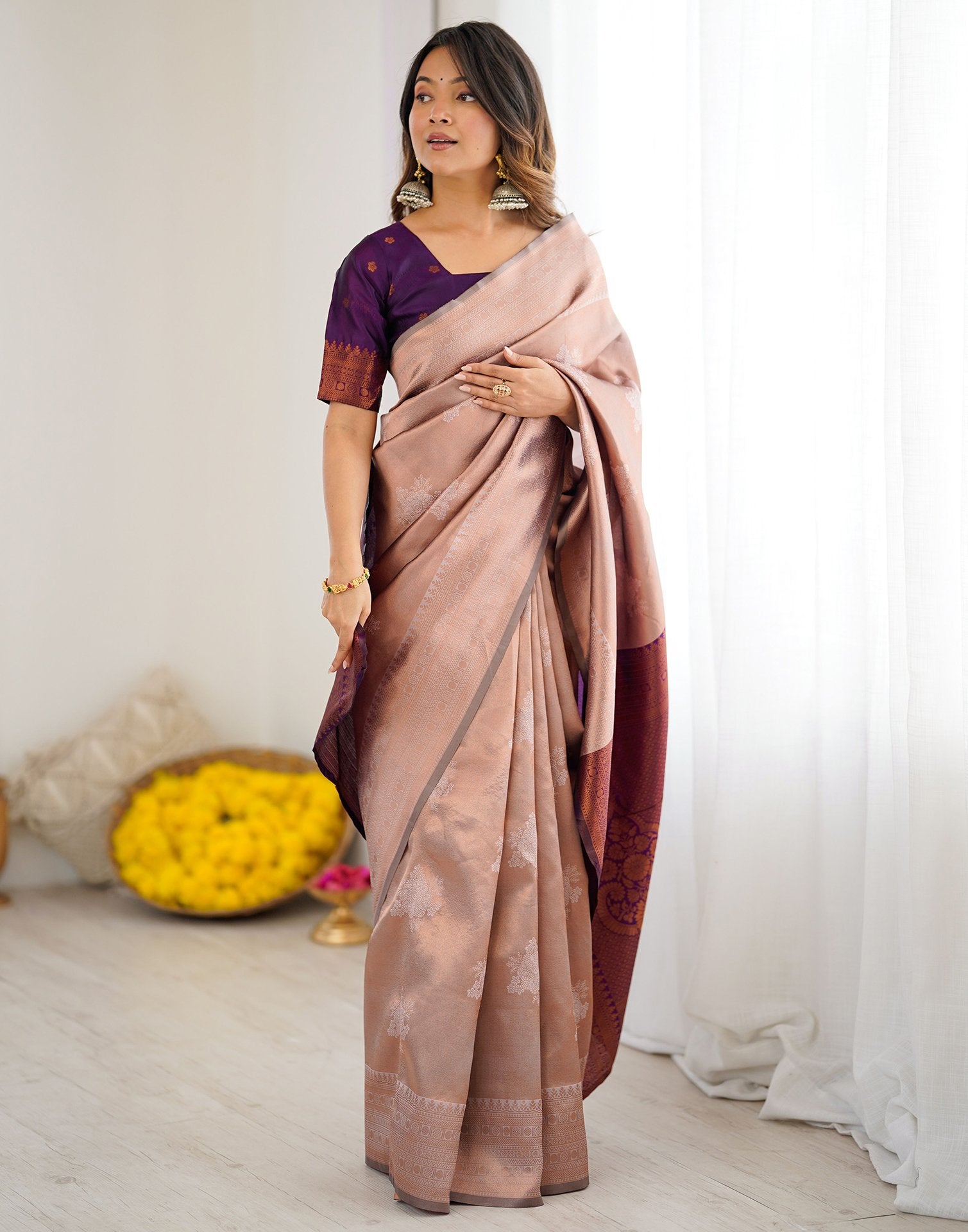 Mauve Silk Woven Saree