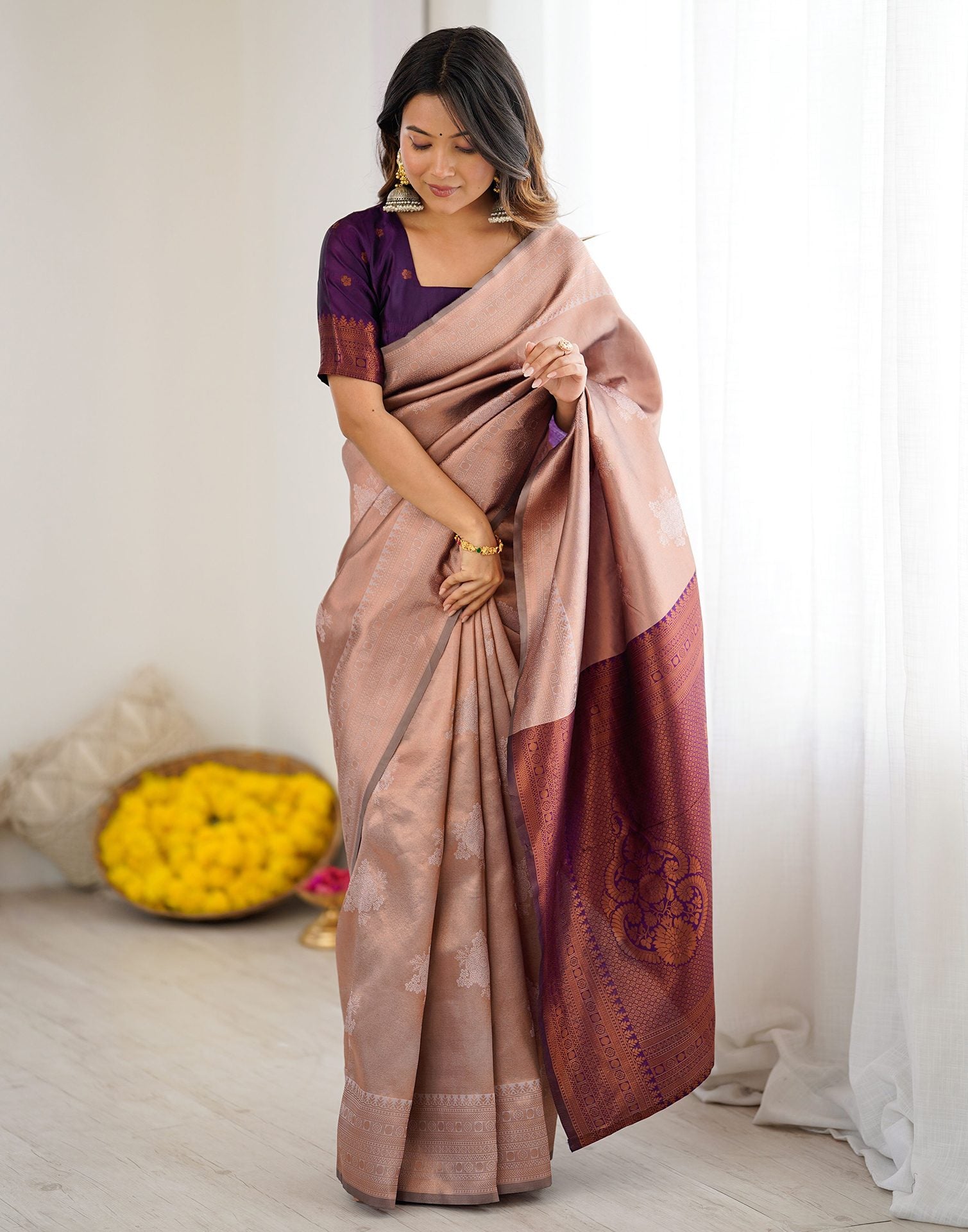 Mauve Silk Woven Saree
