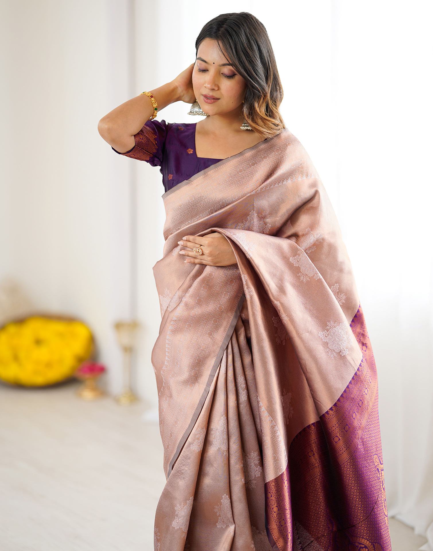 Mauve Silk Woven Saree