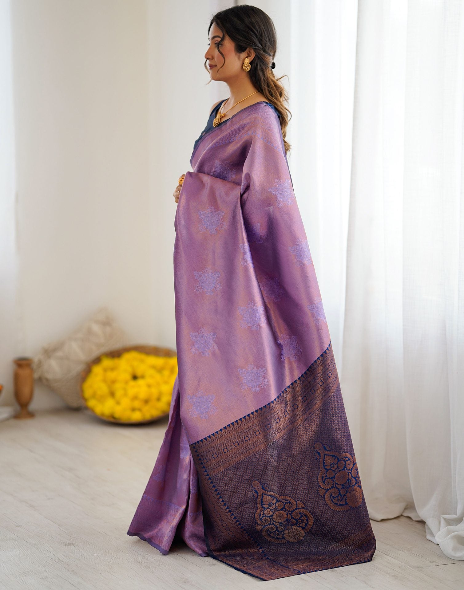Lavender Silk Woven Saree