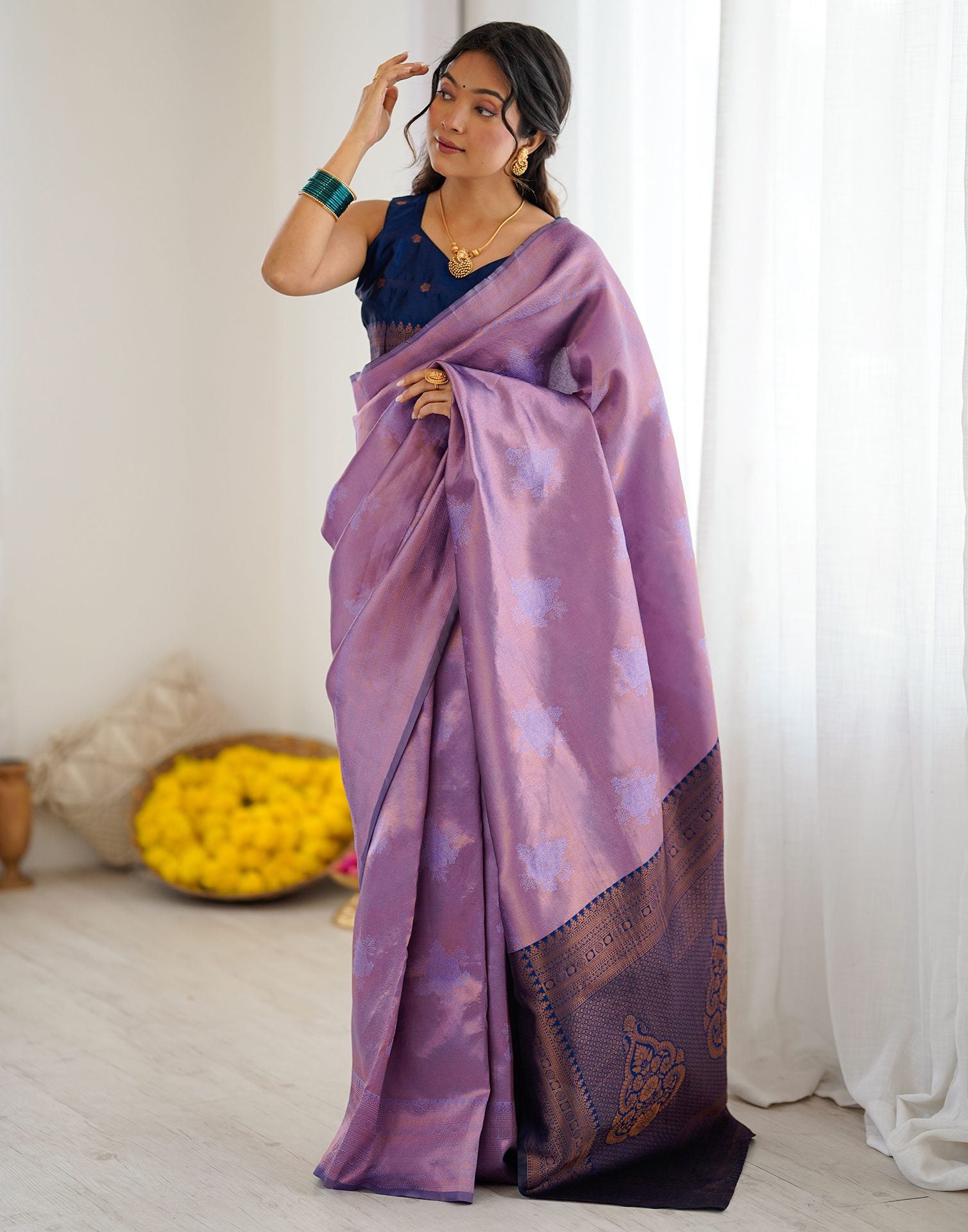 Lavender Silk Woven Saree