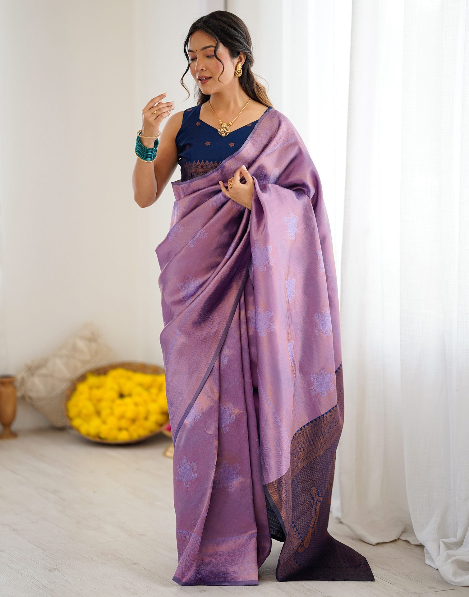 Lavender Silk Woven Saree