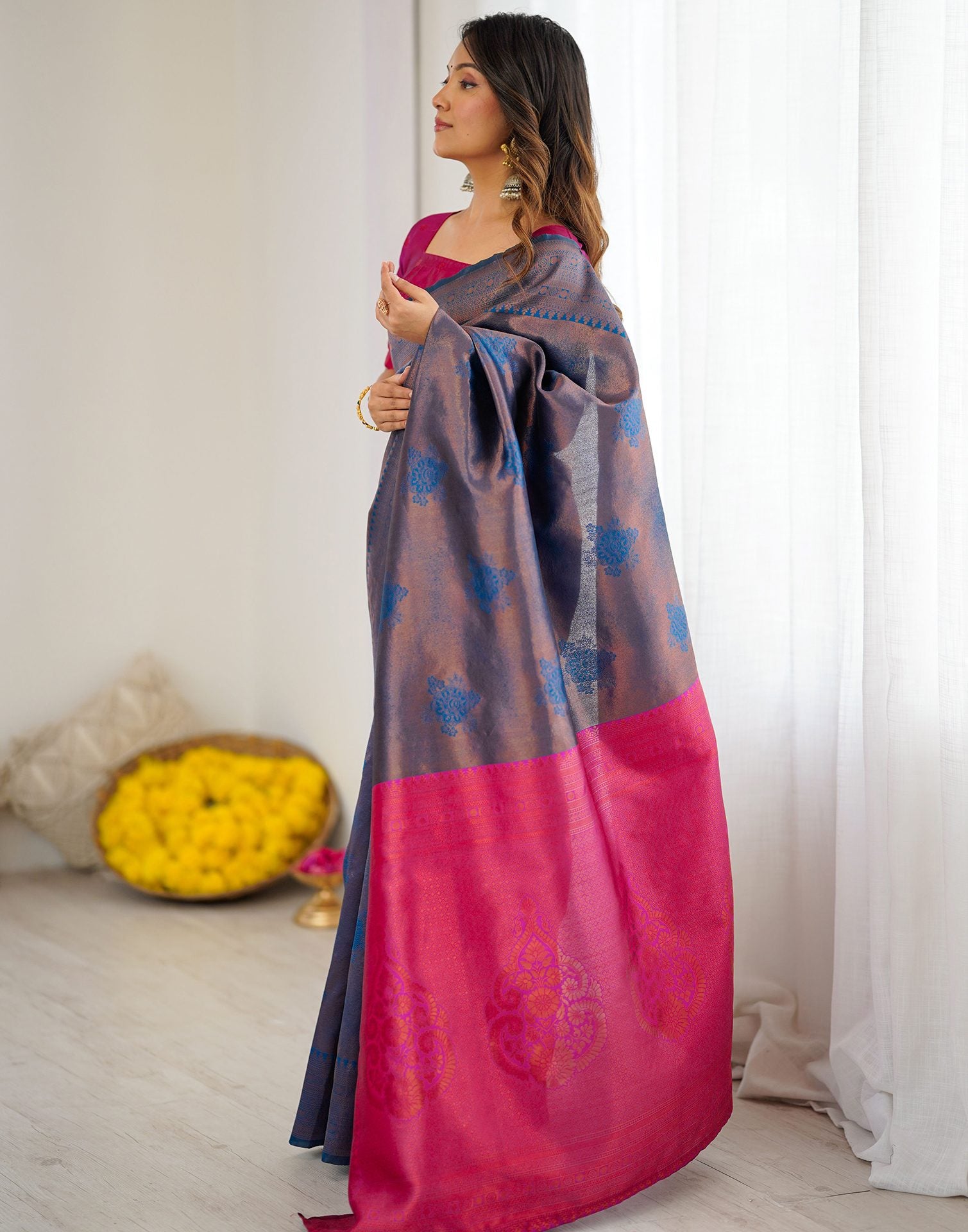 Rama Blue Silk Woven Saree