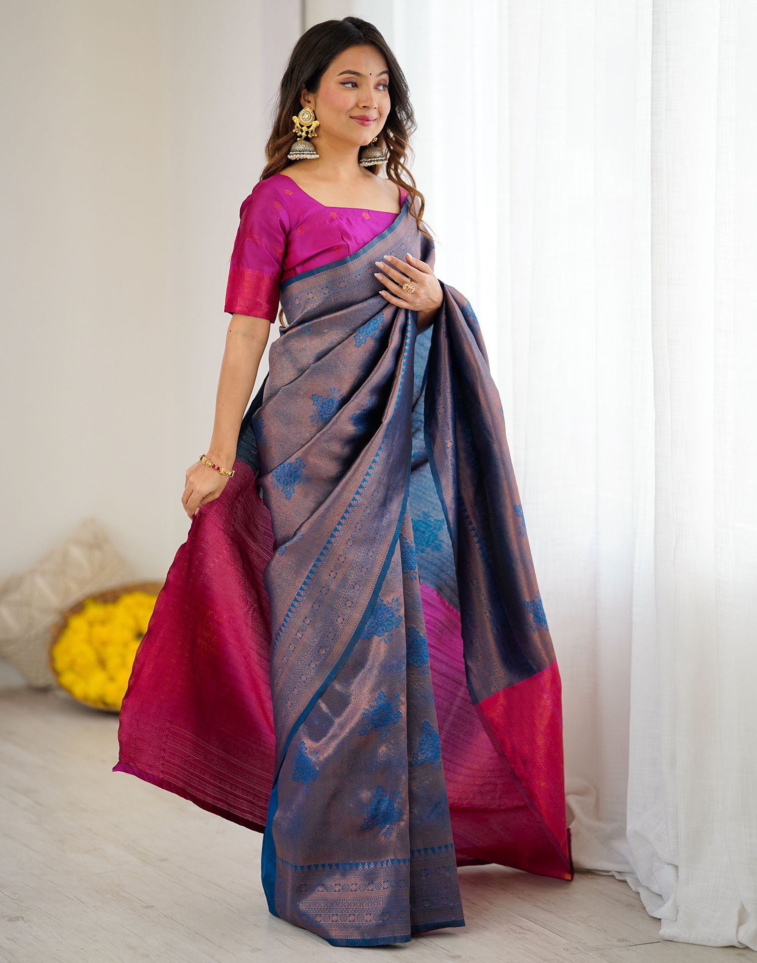 Rama Blue Silk Woven Saree